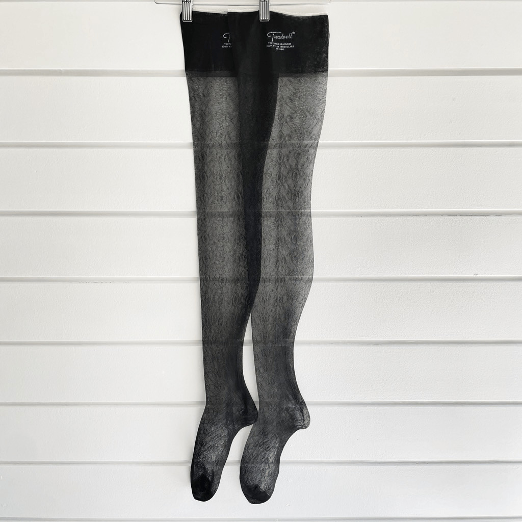 Vintage Hanes Treadwell Women’s Black Textured Seamless Thigh High Stockings Irr