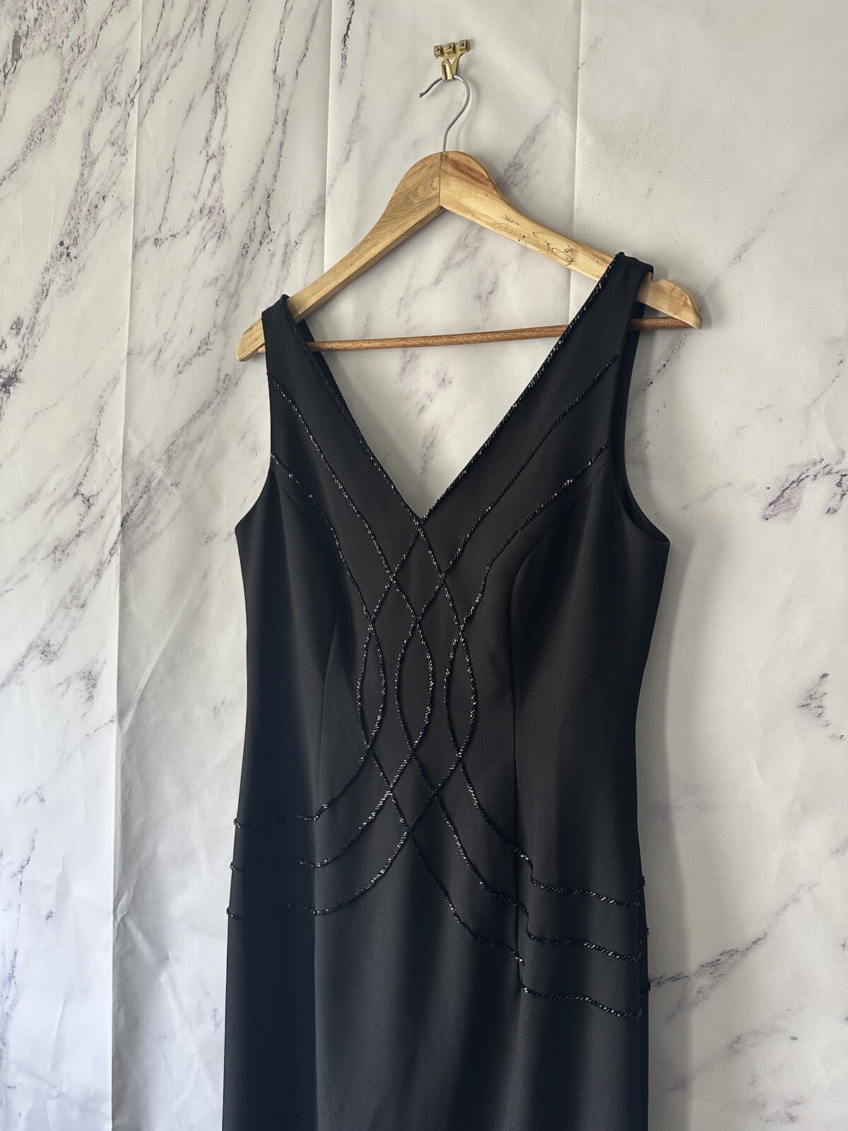 VINTAGE 90s MICHAELANGELO – BLACK BEADED FORMAL DRESS WOMENS SIZE 10