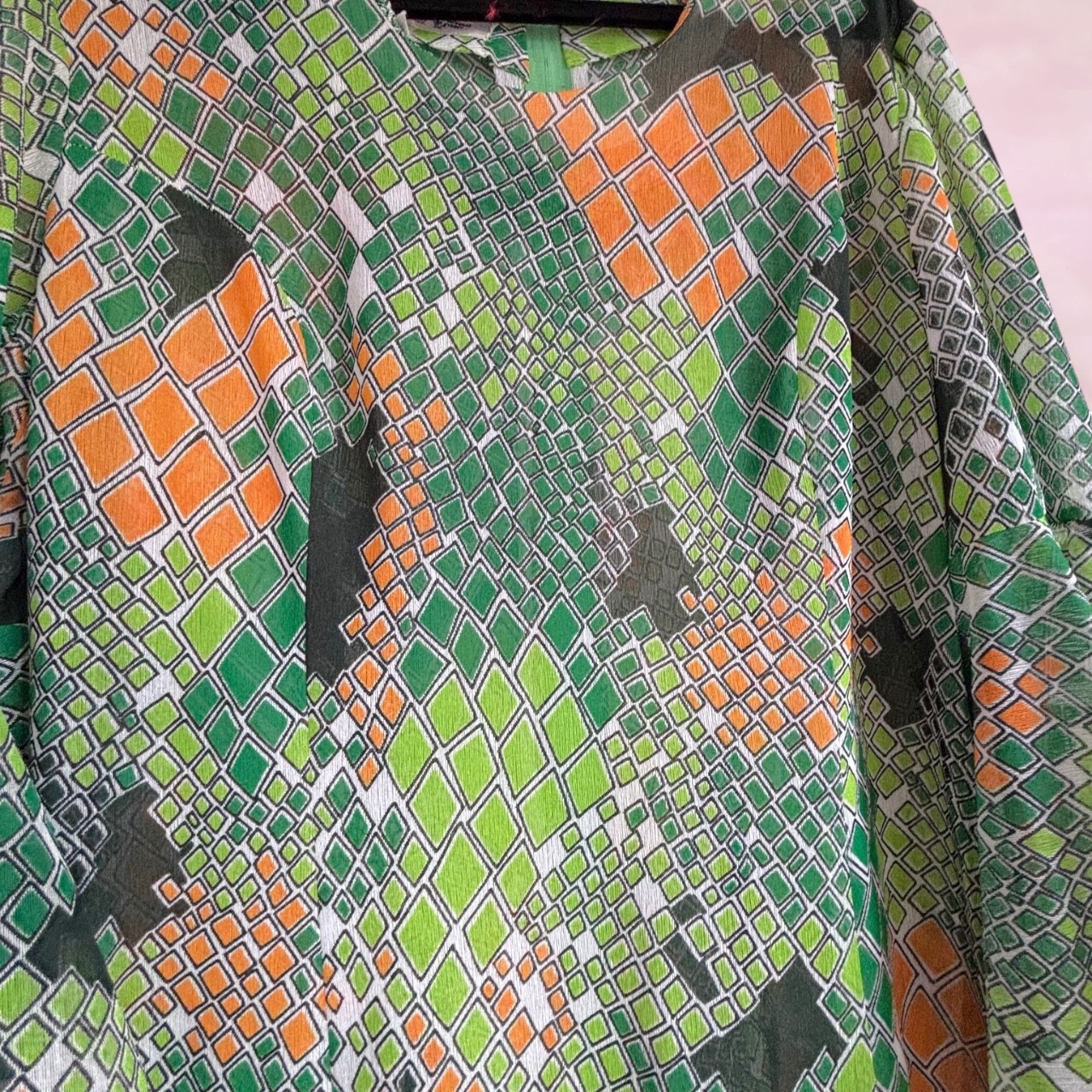 Vintage 70s Cést si bon Creations Psychedelic Maxi Dress Bell Sleeve Mod Boho L