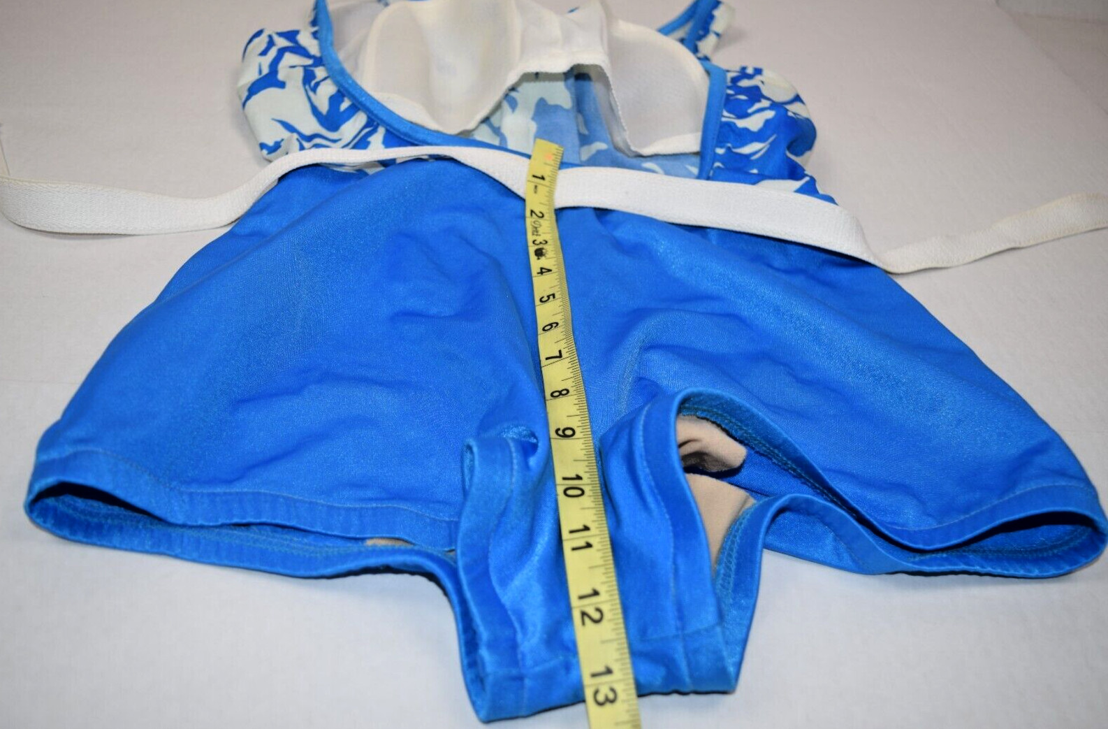 Vintage Swimsuit 2 Tone Electric Blue White Size 16 S/M 70s Internal Bra & Belt