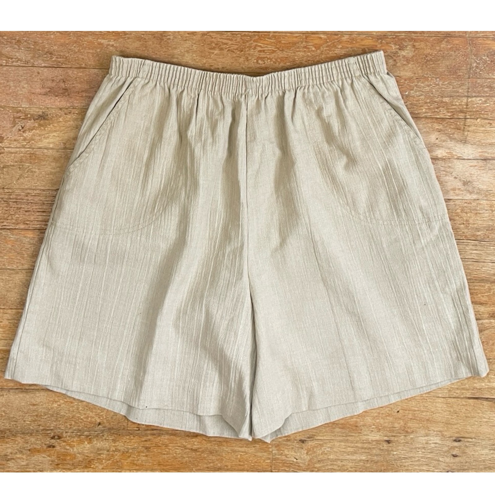 Vintage Wide Leg Shorts Size XL 33-36″ Waist 80s Beige Cotton Blend High Waist