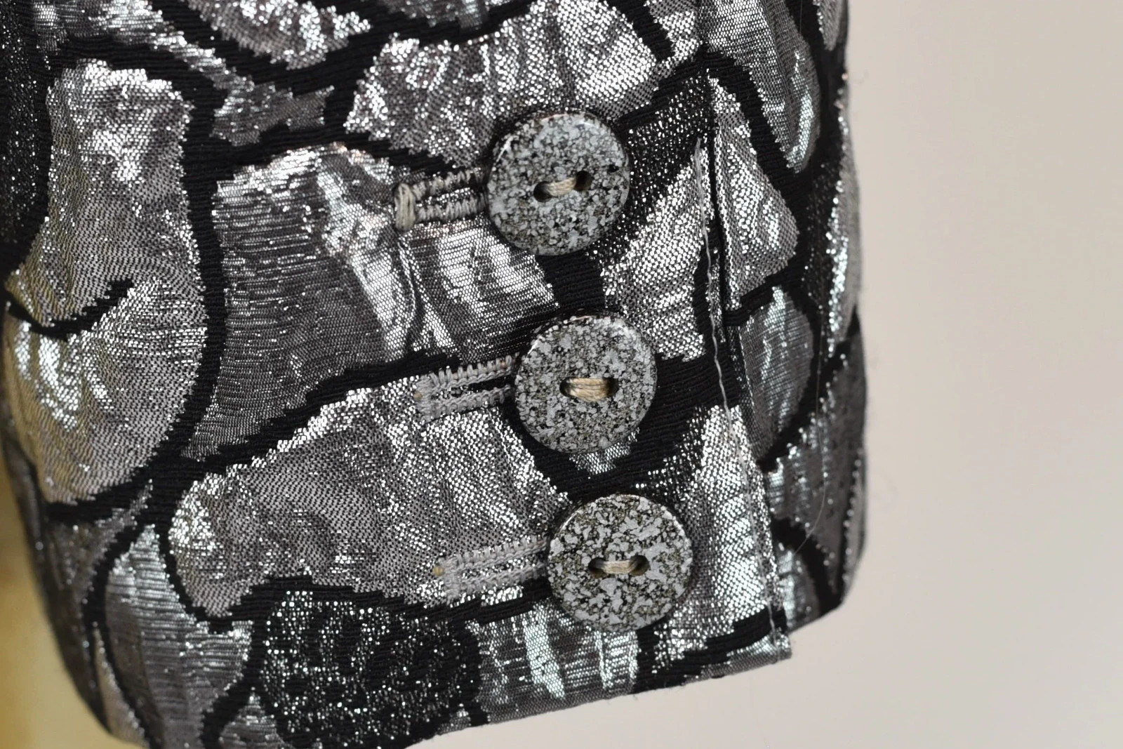Vintage 1980s Krizia Metallic Silver Black Floral Lurex Blend Jacket Blazer