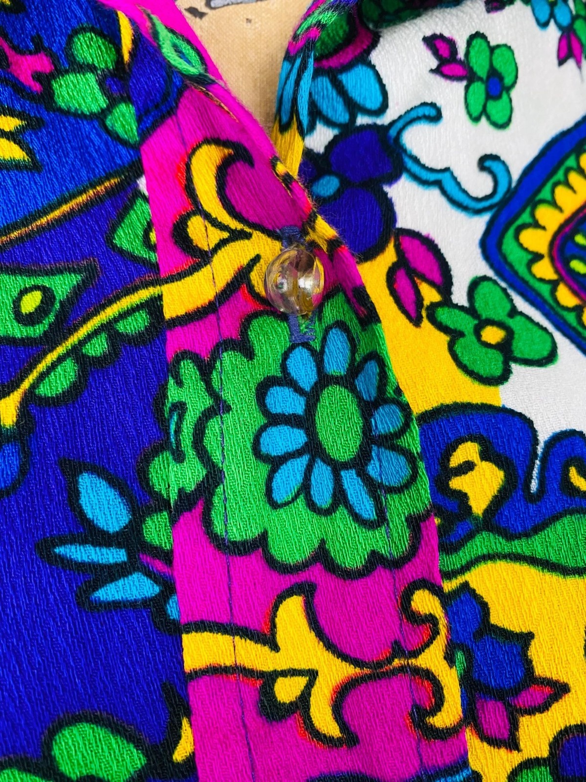 Vintage 1960s Prestige of Boston Colorful Maxi Dress, Size S/M, Button Front