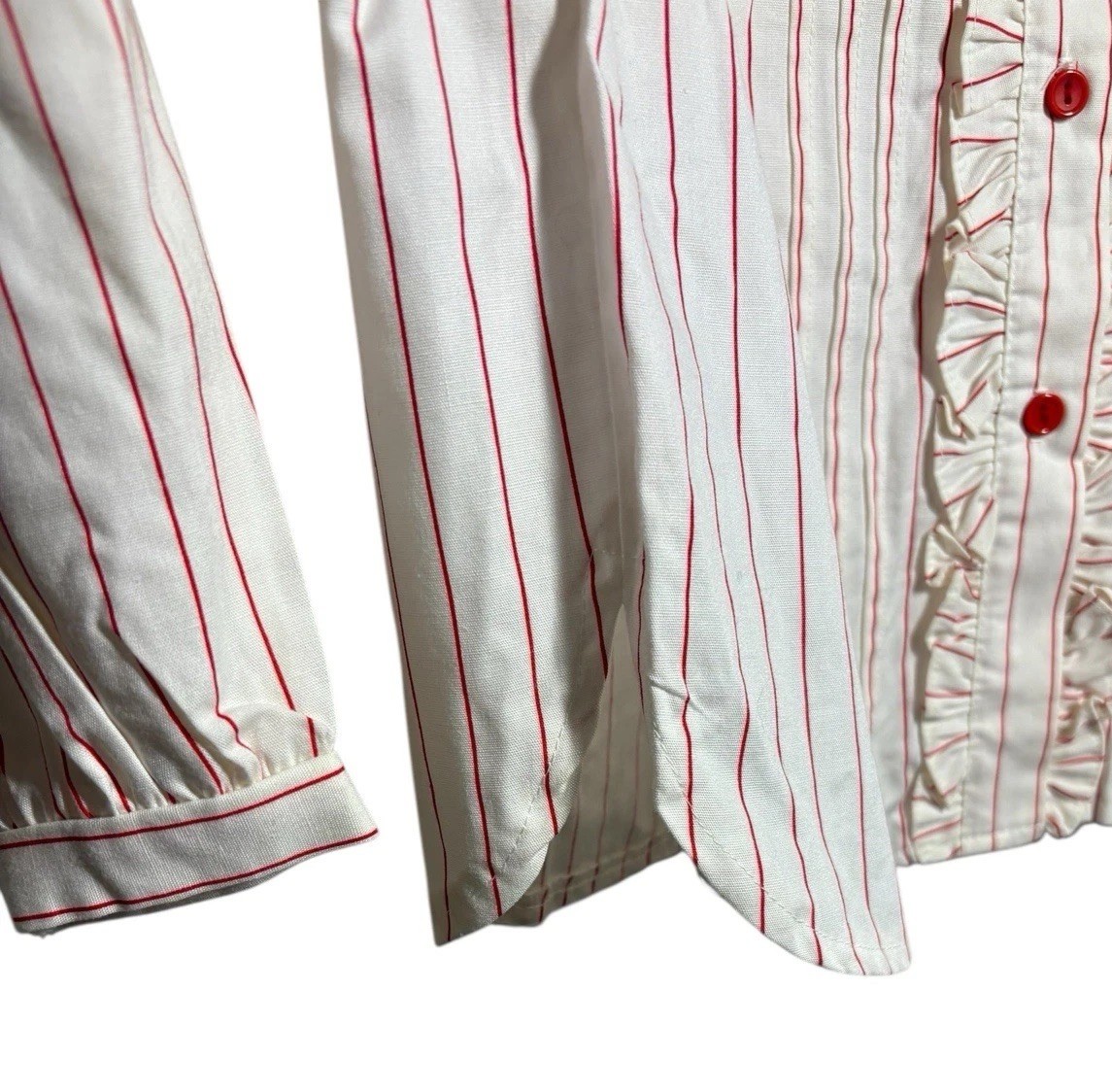Vintage YOU BABES Striped Red White Long Sleeve Ruffle Trim Size Small New