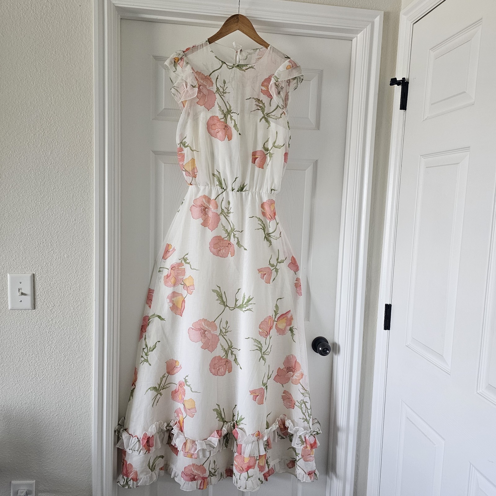1970s 70s Vintage Dessy Creations Illusion Bodice Maxi Dress Poppy Floral #14