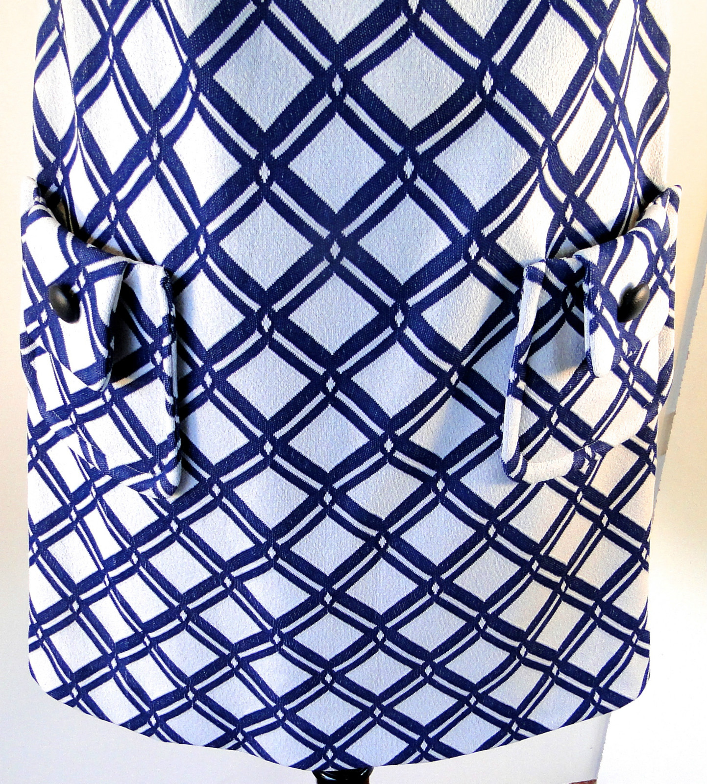 Deadstock Vintage 1960s Lawson Knits Blue White Graphic Print Mod Shift Dress 16