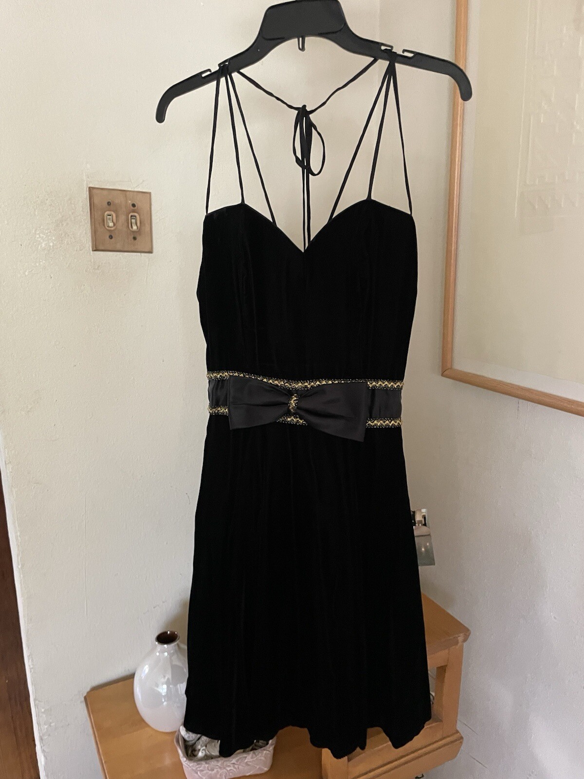Vtg Formal Short Dress Fashion 1001 Nights Black Velvet Size 0 XS See More Info