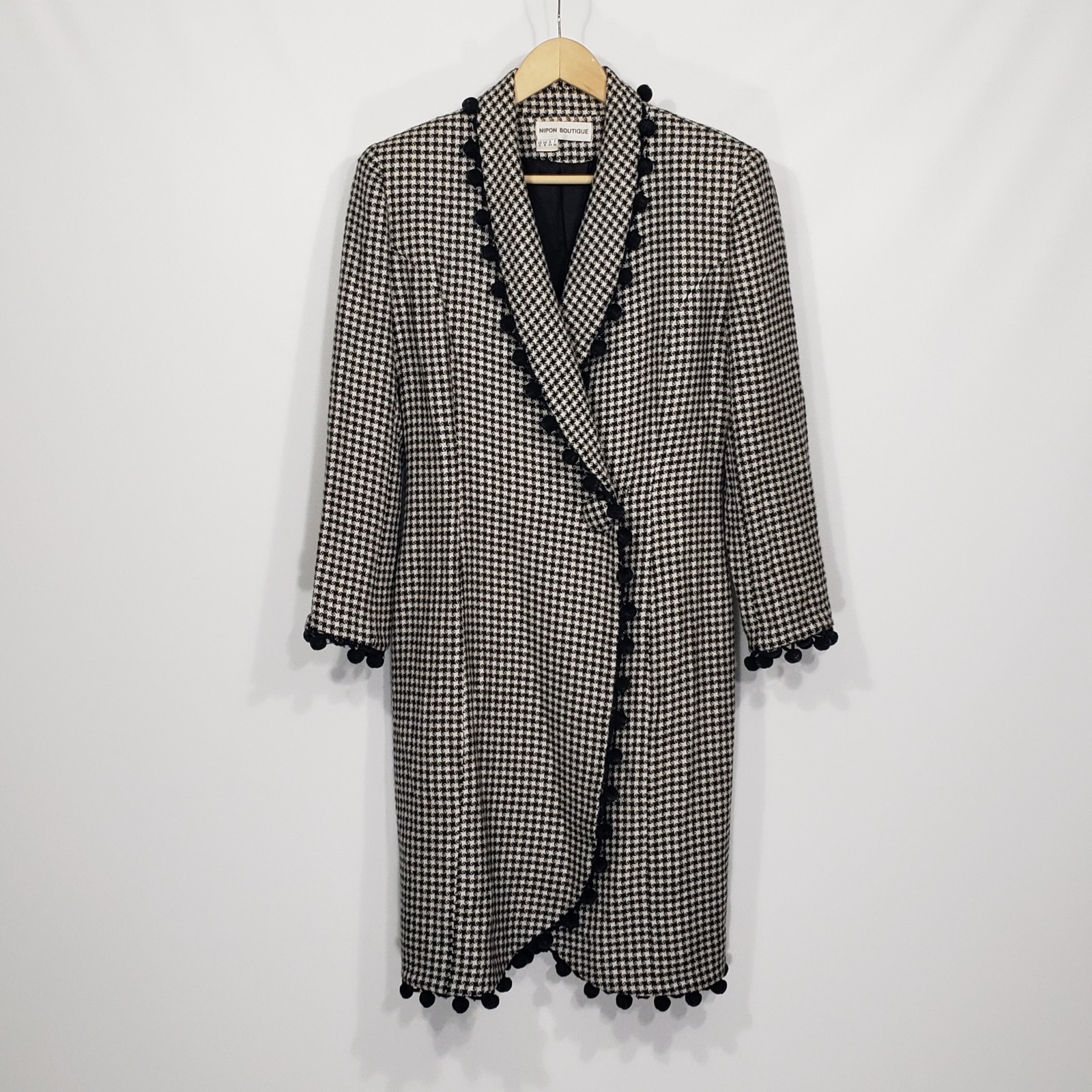 Vintage Nipon Boutique Black White Houndstooth Wool Blend Coat Size 4