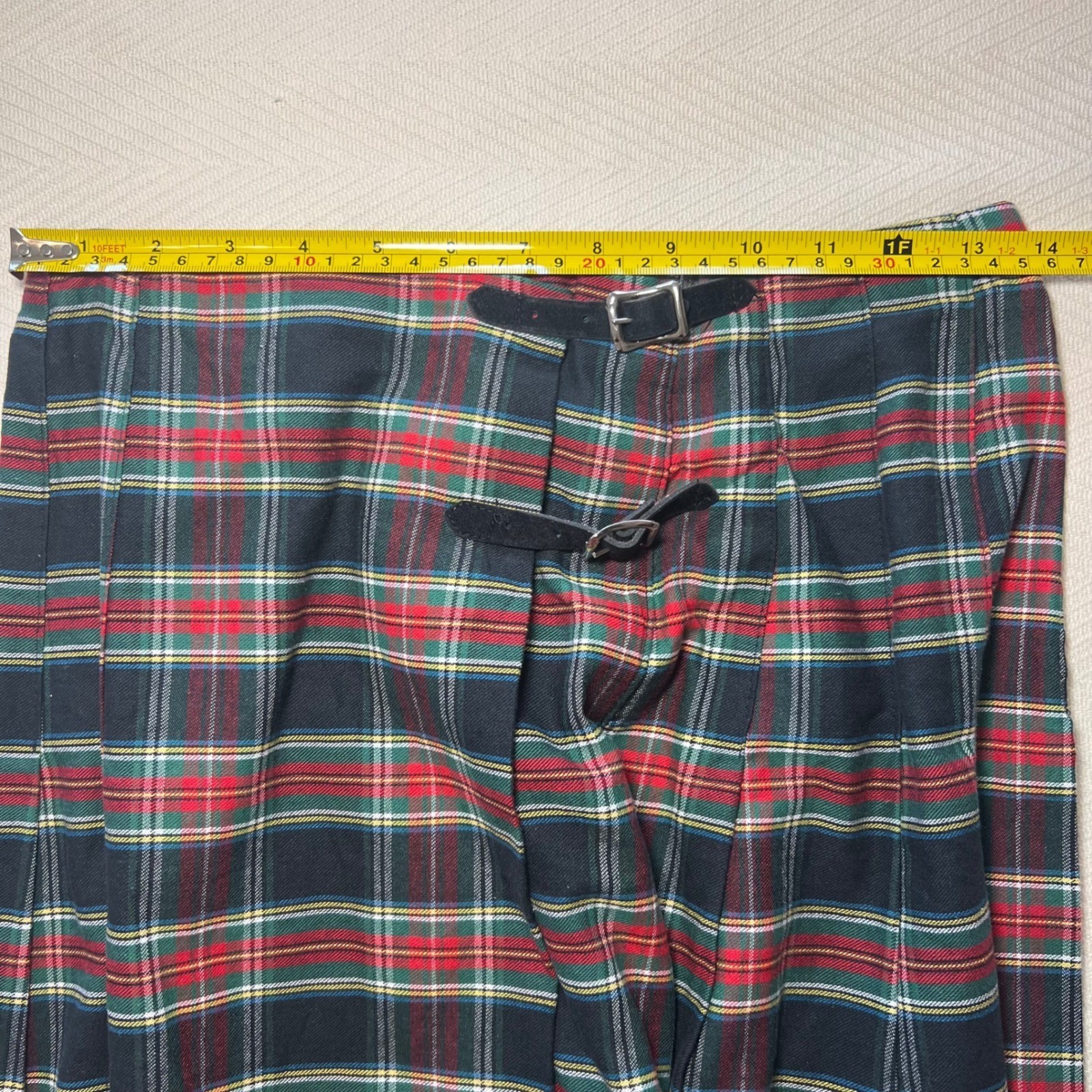 Vintage 1991 Necessary Objects Red Green Plaid Pleated Cotton Mini Skirt Size 7