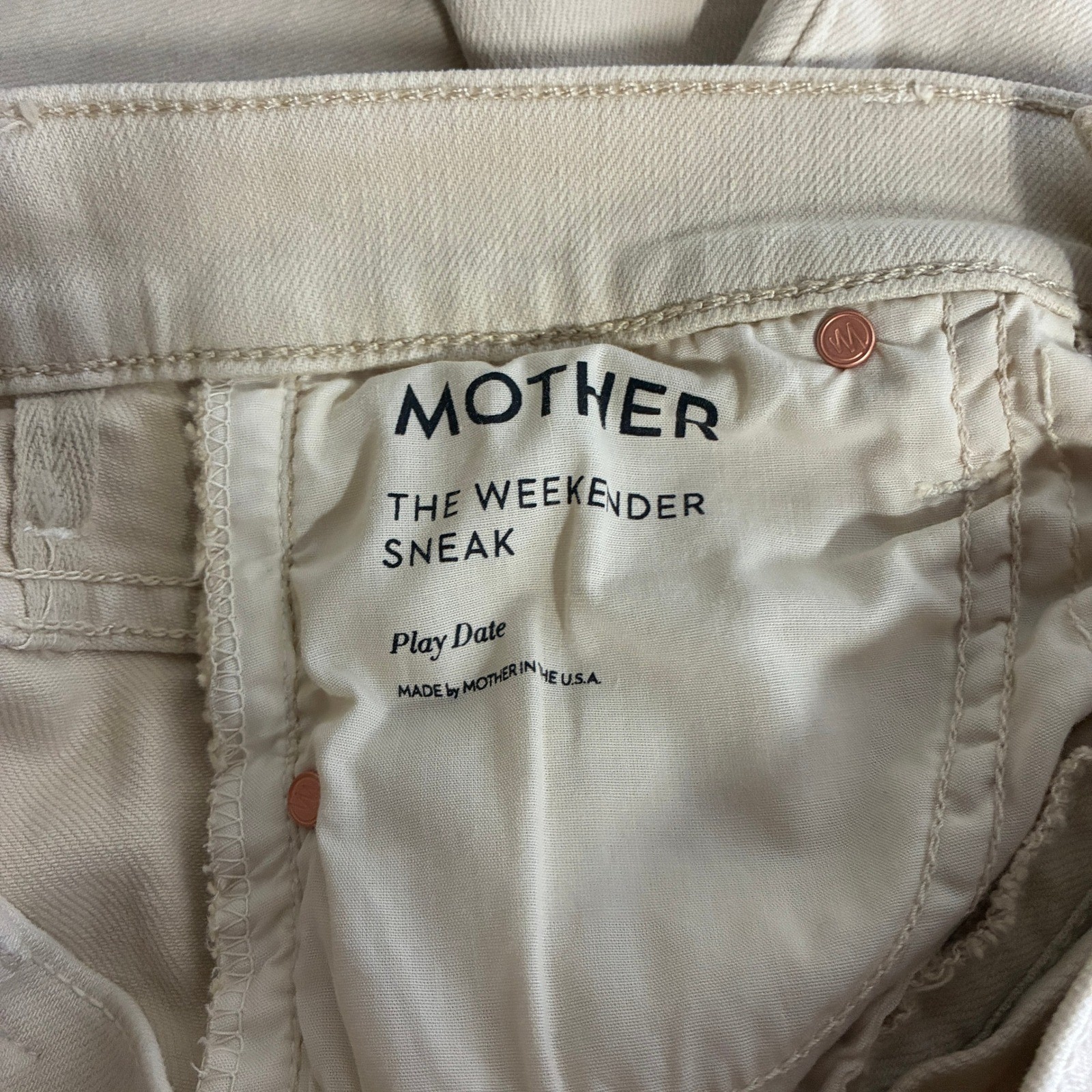 NEW Mother the Weekender Sneak in Playdate Size 25 Beige Flare 70s Western