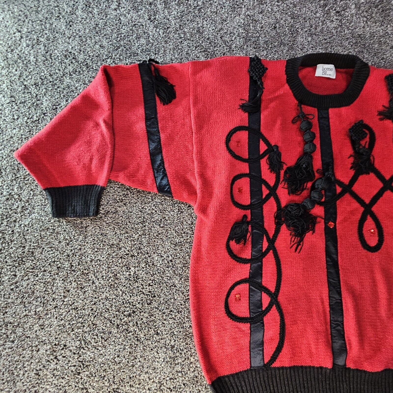 Vintage Bonnie and Bill By Holly Sweater Ladies XLarge Red Black 1980’s Tassels