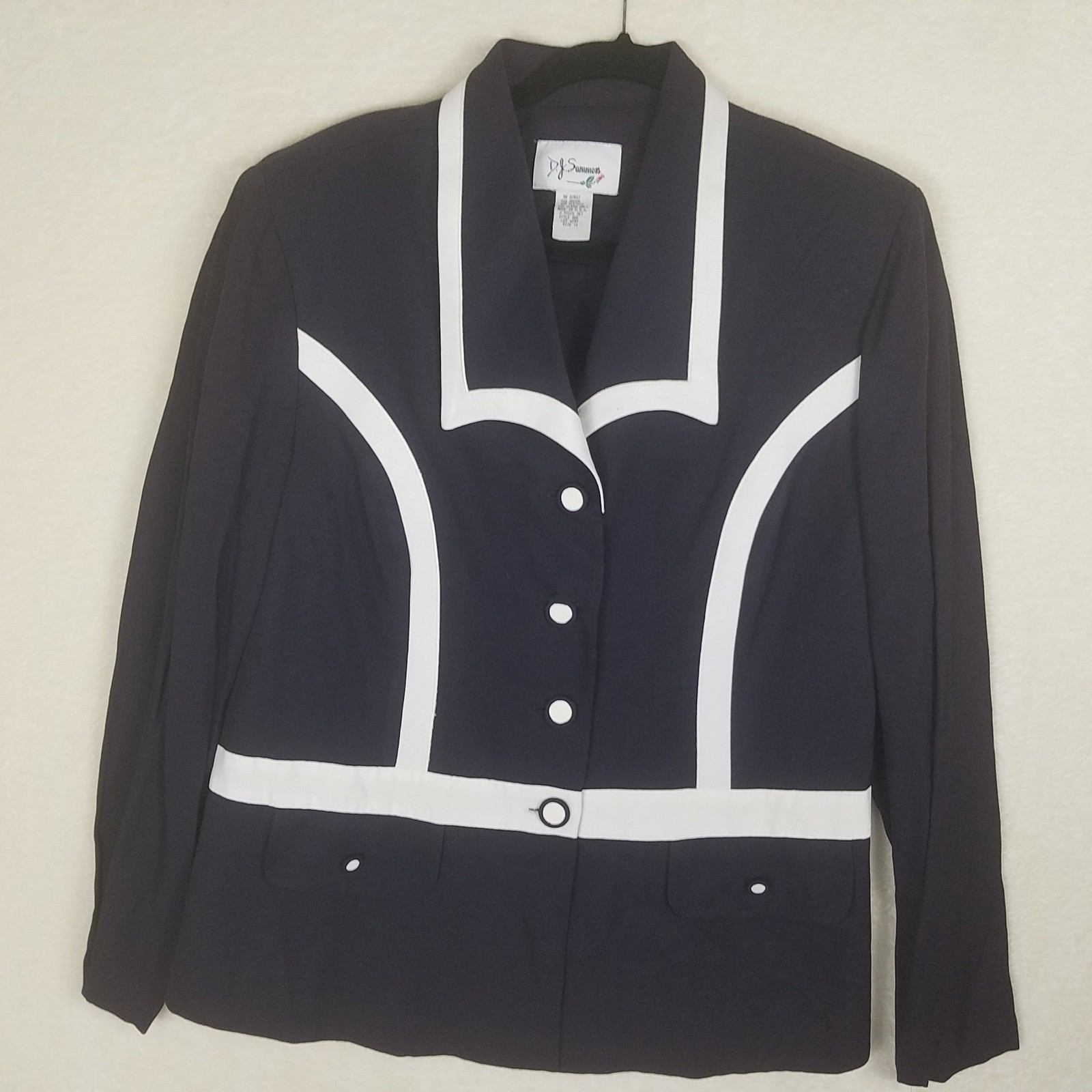 D.J. Summers Skirt Suit Set Womens 16 Navy Blue NEW Vintage Colorblock 866