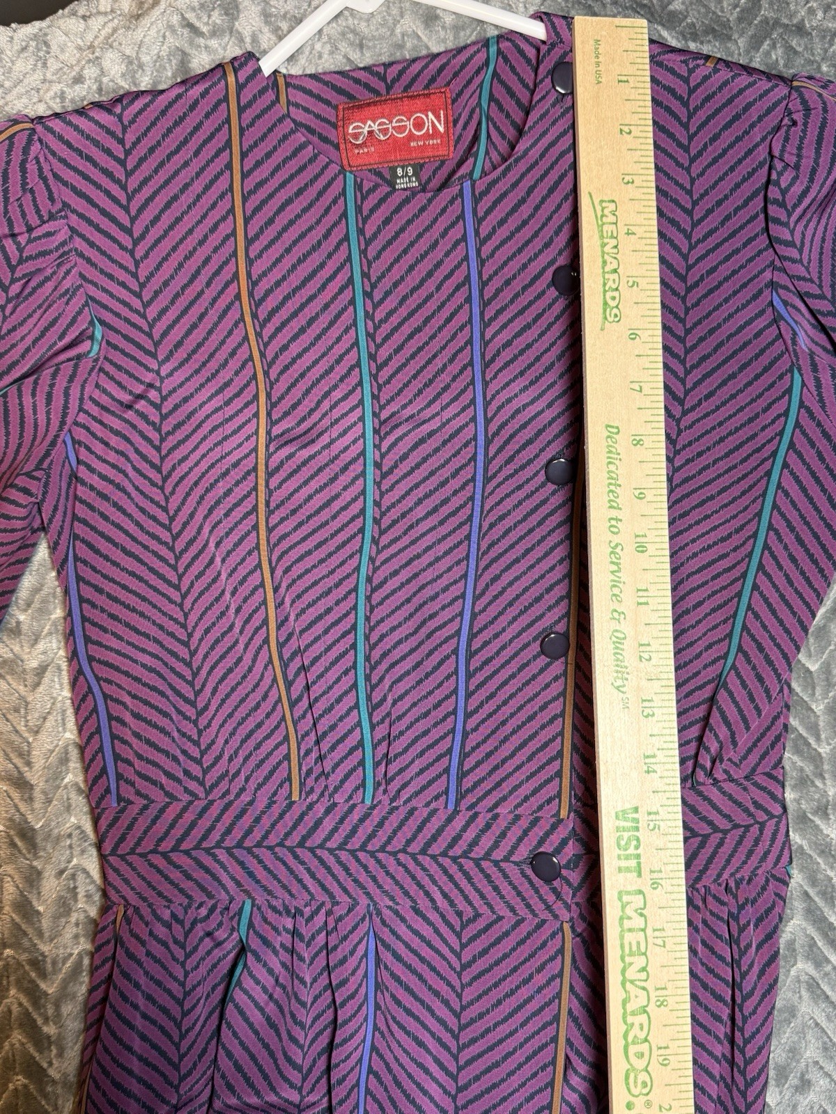 Vintage 80s Sasson Secretary Dress | Purple Geometric Chevron Stripe | Midi 8/9