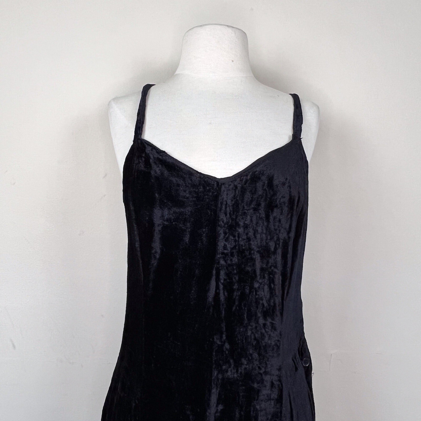 vintage 70s crushed velvet slip dress | 1970s black maxi whimsygoth bohemian