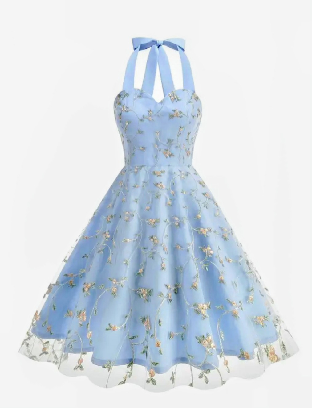Vintage Light Blue Floral Designs Fairy Dress