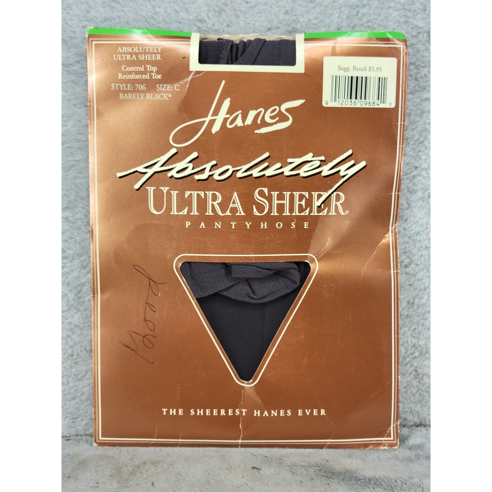 Hanes Absolutely Ultra Sheer Pantyhose Barely Black Size C Control Top VTG 1993