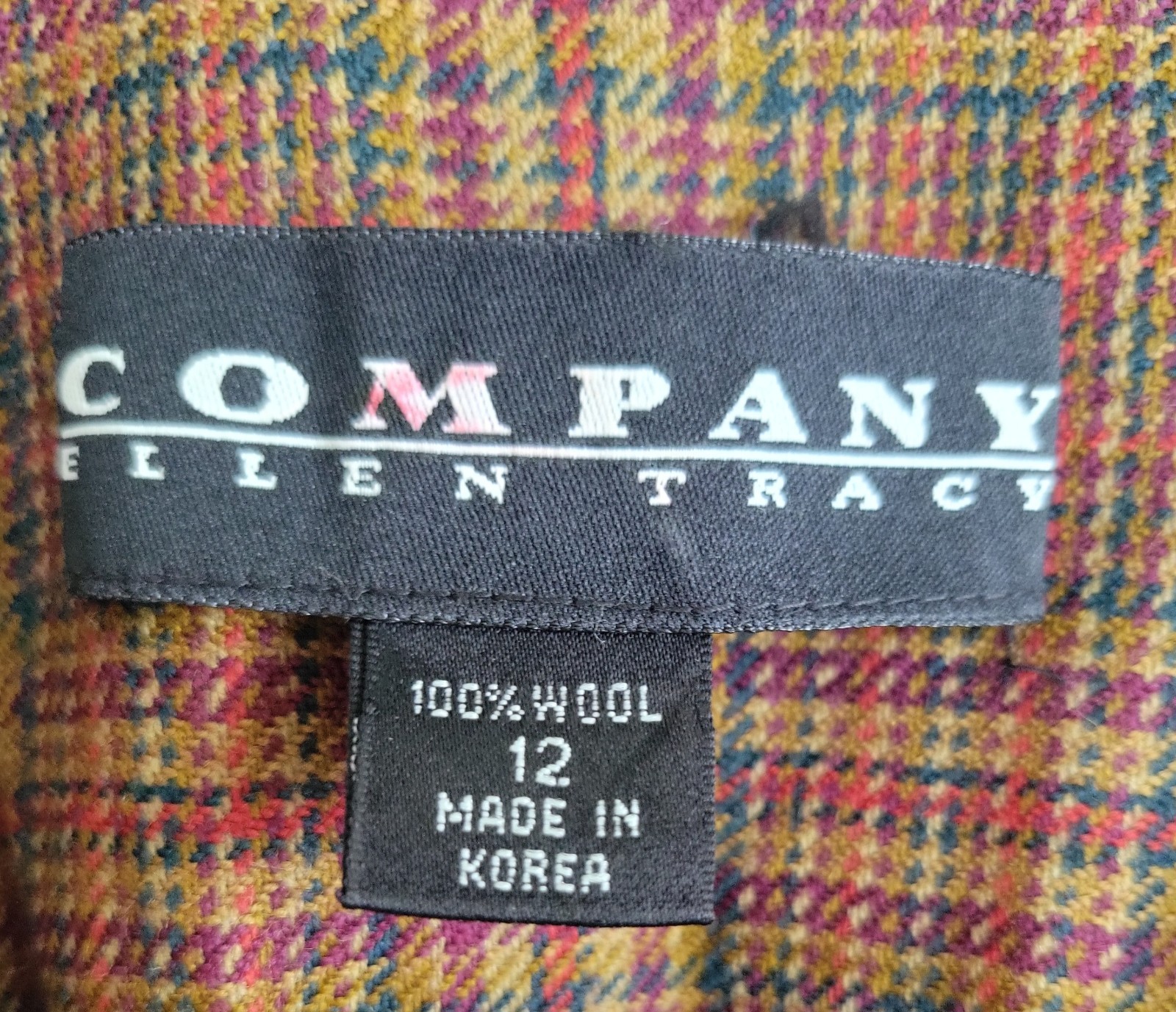 VNTG Company By Ellen Tracy 100% Wool Tweed Waist Coat Vest Plaid Size 12