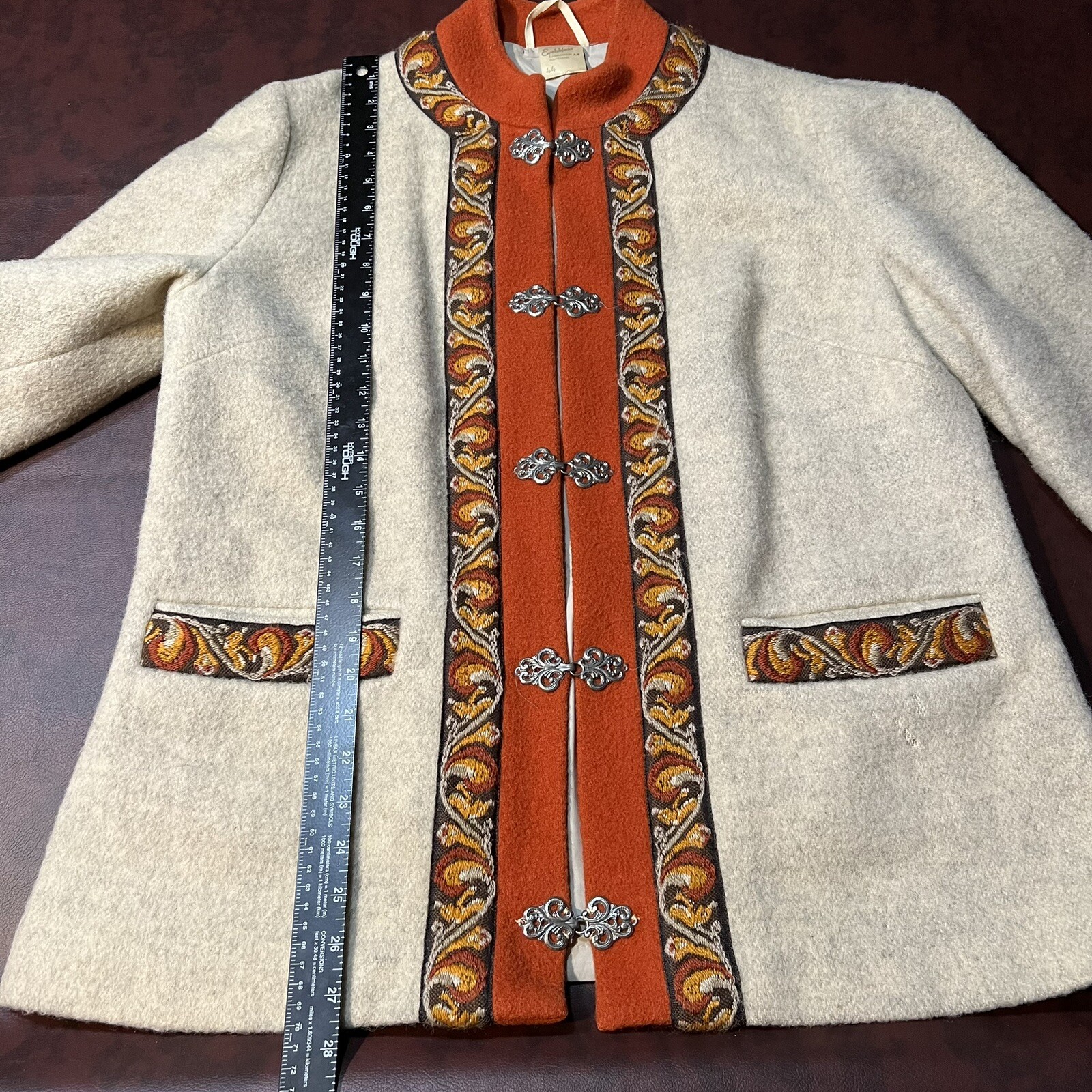 Vintage Firda by Evebofoss Jacket Womens 44 Boiled Wool Nordic Pewter Clasps