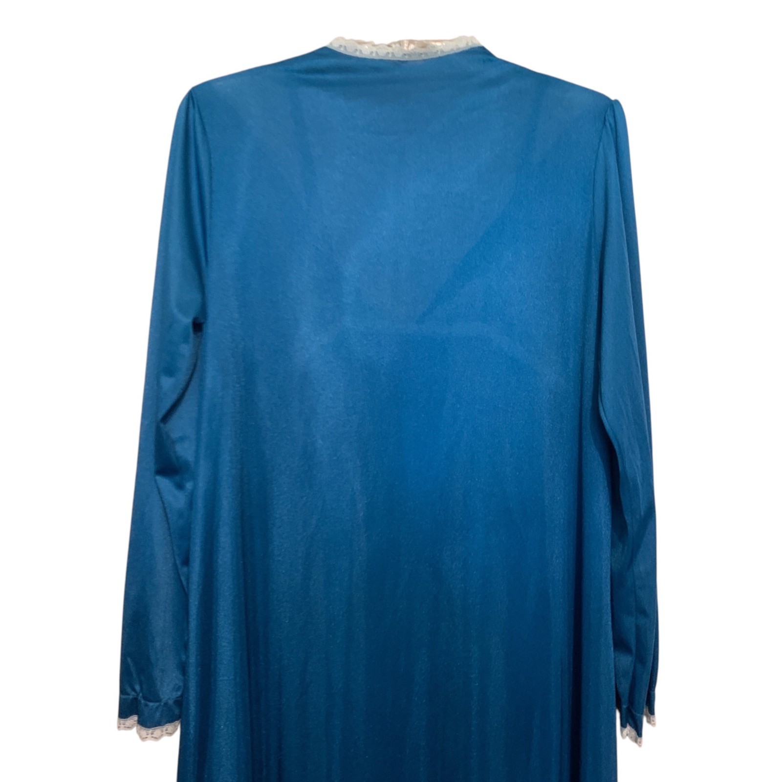 Vintage Stardust Long Teal Nightgown & Robe Set Lace Trim Modest 100% Nylon Sz M
