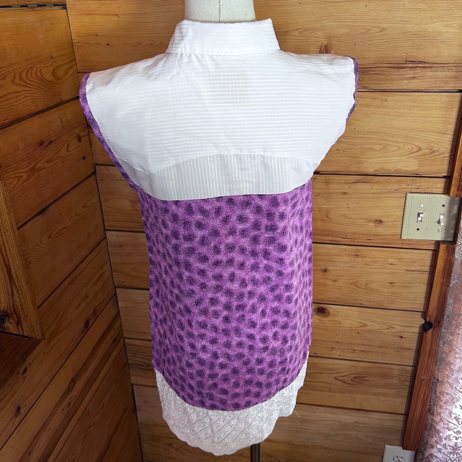 Vintage Western Shirt Dress Womens Medium Purple Floral Upcycled OOAK Lace MWG
