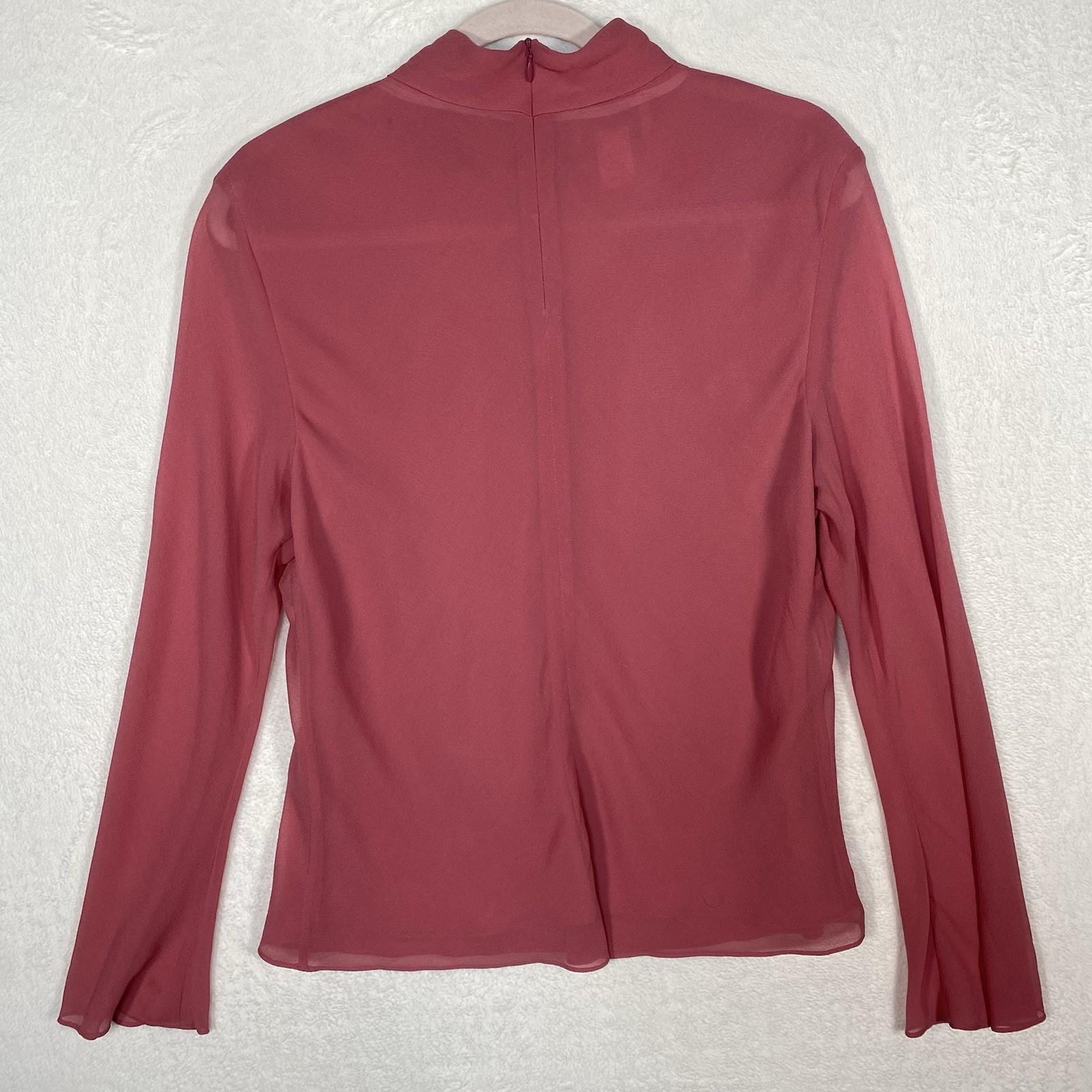 Vintage Pendleton 100% Silk Pussy Bow Blouse Mauve Pink Sheer Office Siren Sz 12