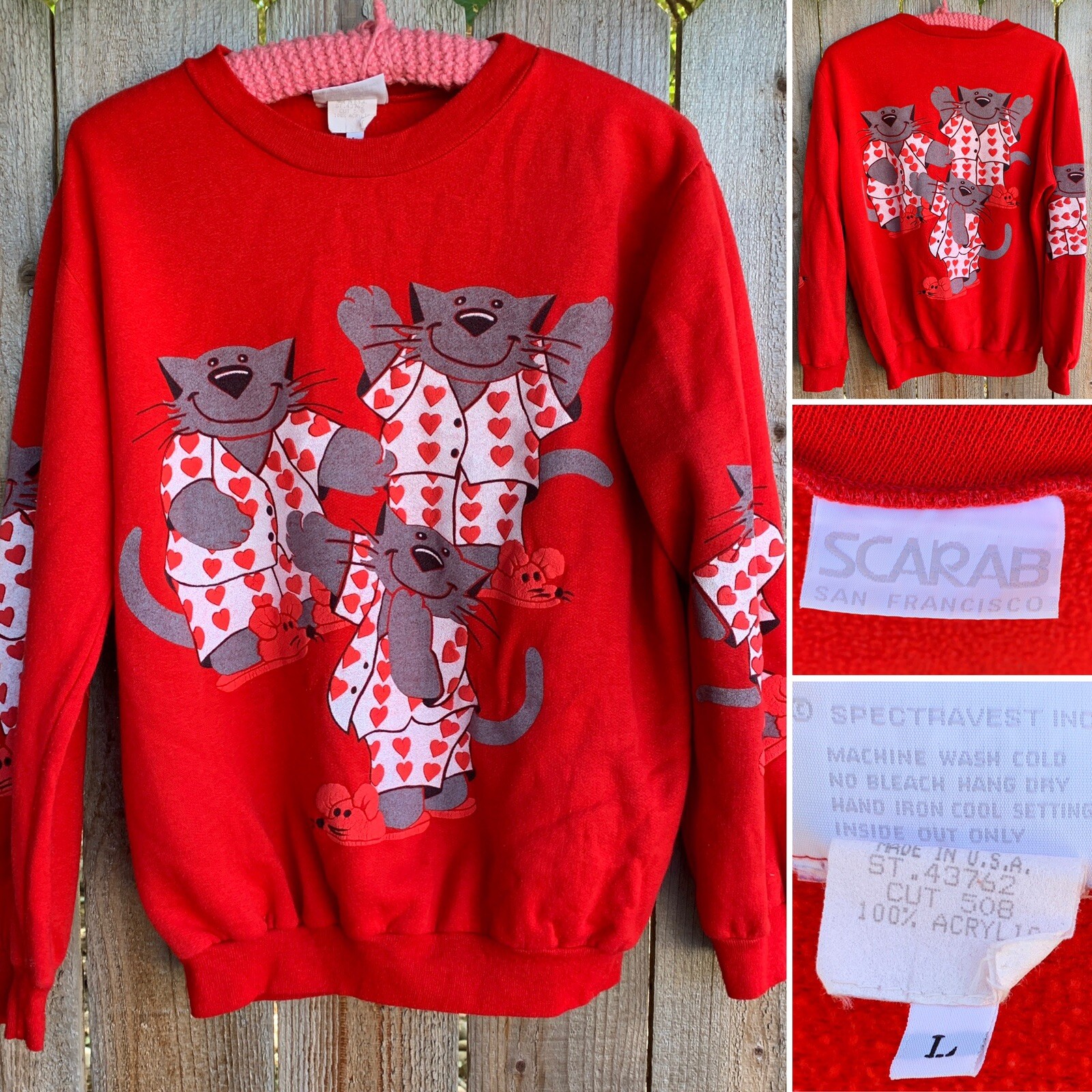Vintage Cat And Mouse Sweatshirt Cats In Pajamas Scarab San Francisco L 80s
