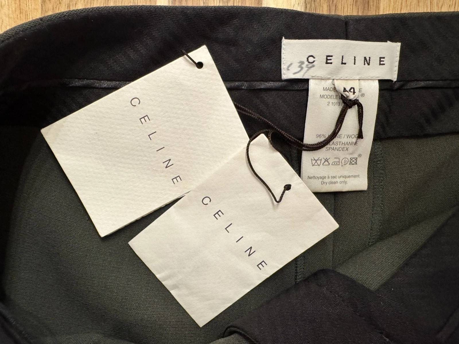 deadstock vintage Celine Pants Office Formal Olive Green 44 Waist 32 in