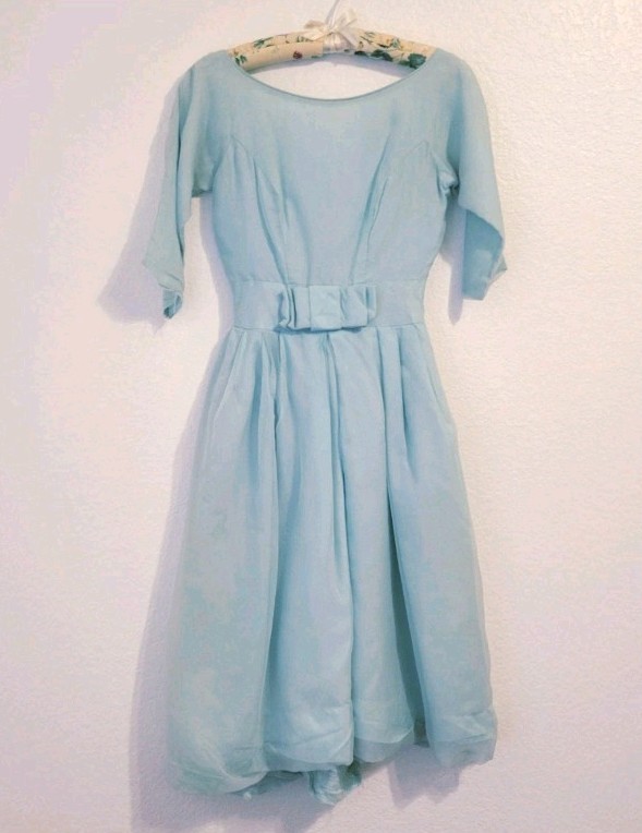 Vintage 1950s Tea Length Dress Light Blue Party FOR RESTORATION OR REPAIR