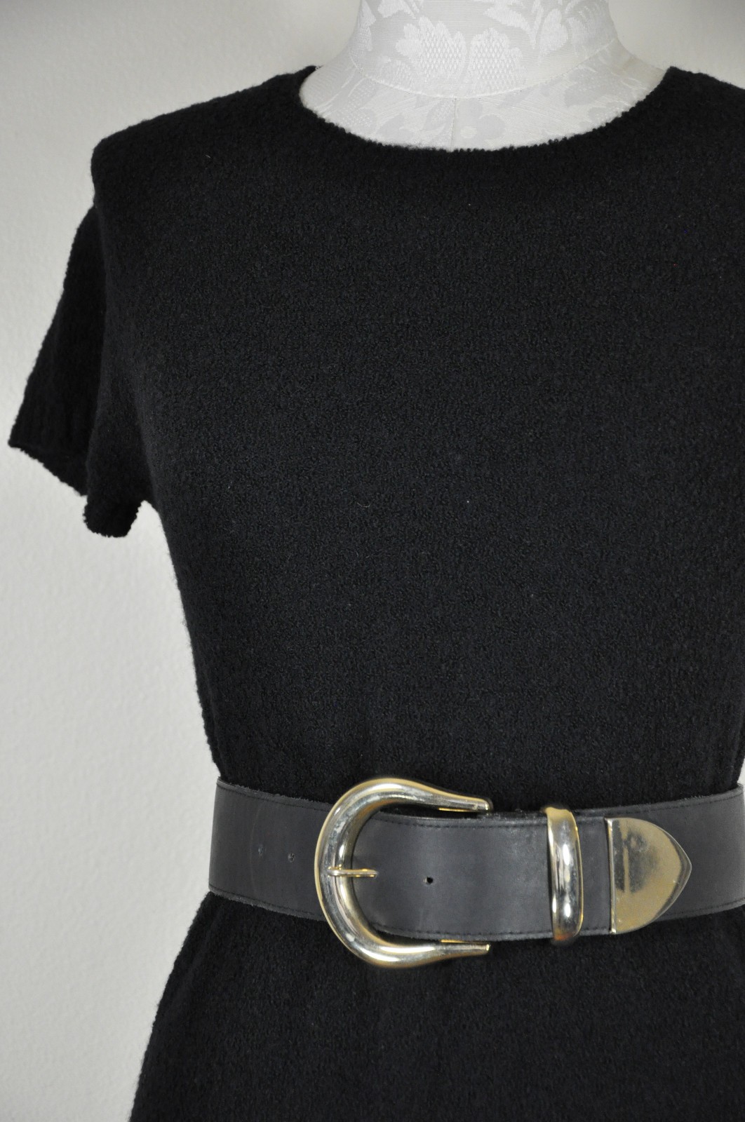 90s Vintage DKNY Black Wool Mohair Short Sleeve Knit Sweater Mini Dress Women S