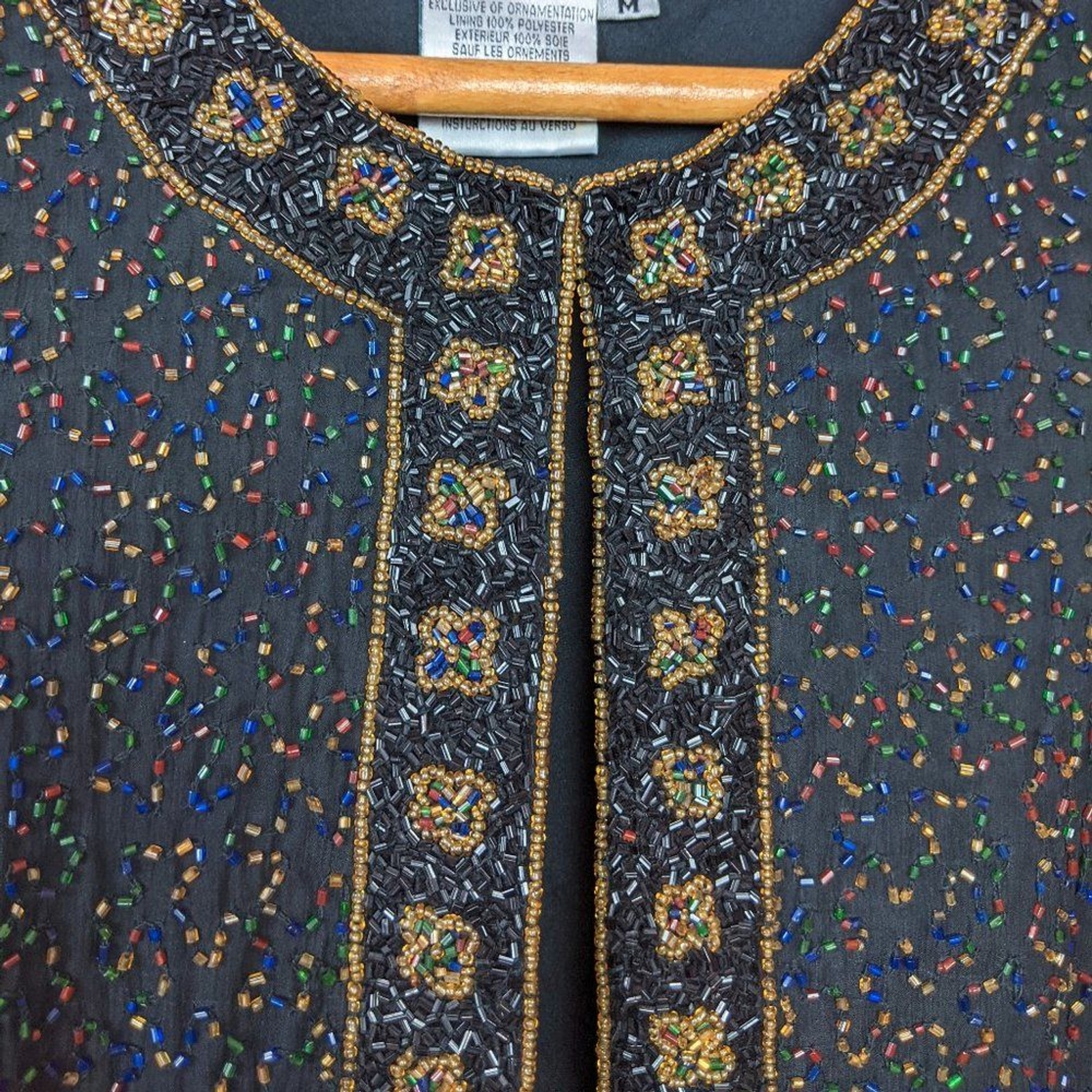 Vintage 90s Black & Multi Color Heavily Beaded Evening Jacket