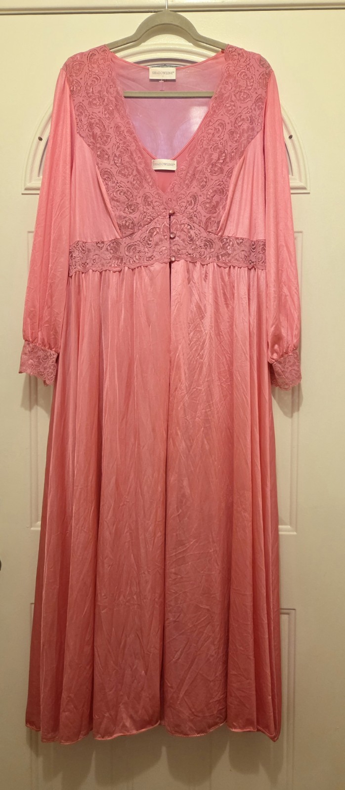VTG Shadowline Peignoir Robe & Nightgown Silky Soft Nylon Pink Size 1X USA