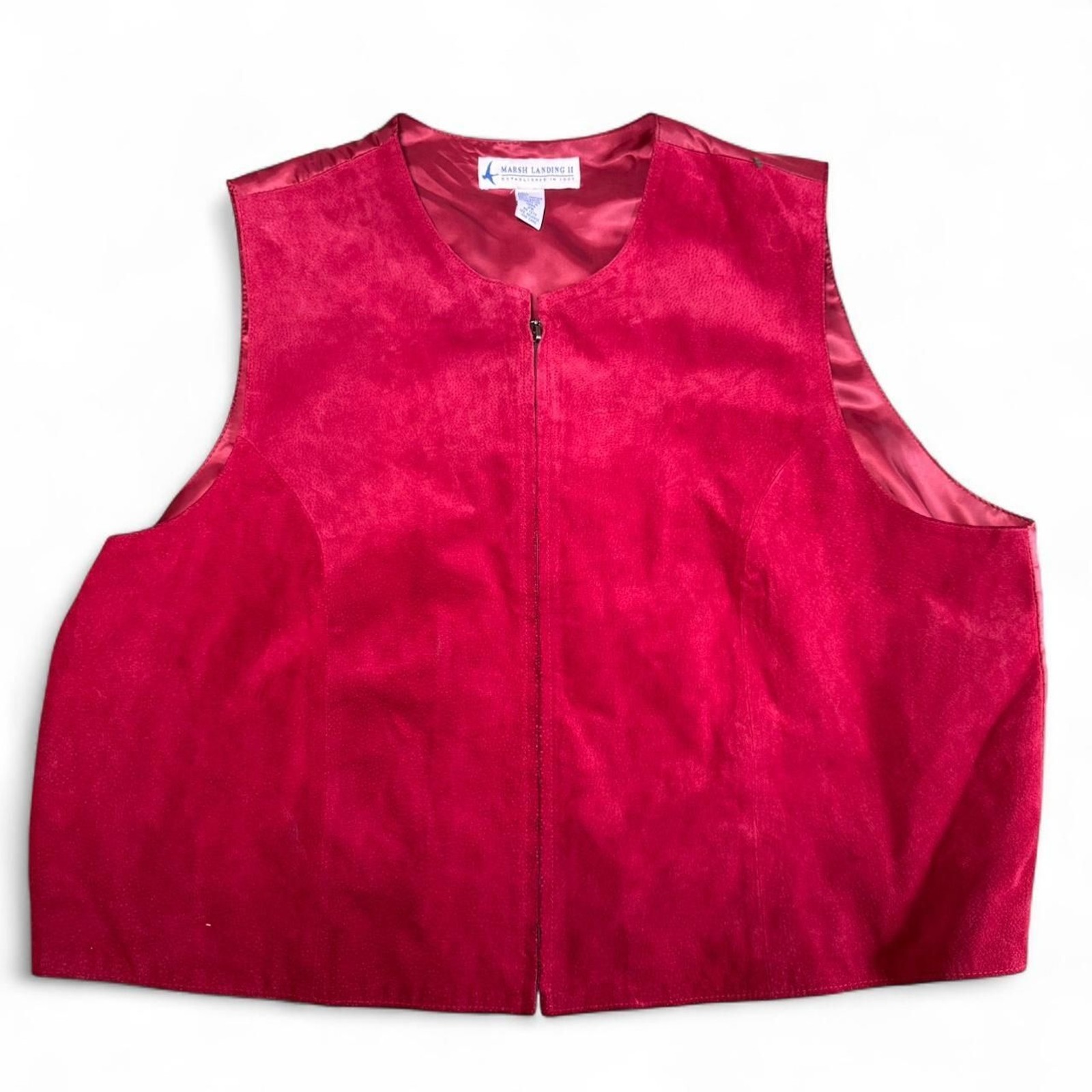 Marsh Landing II Red Suede Leather Vest Women 2X Plus Size Full Zip VTG