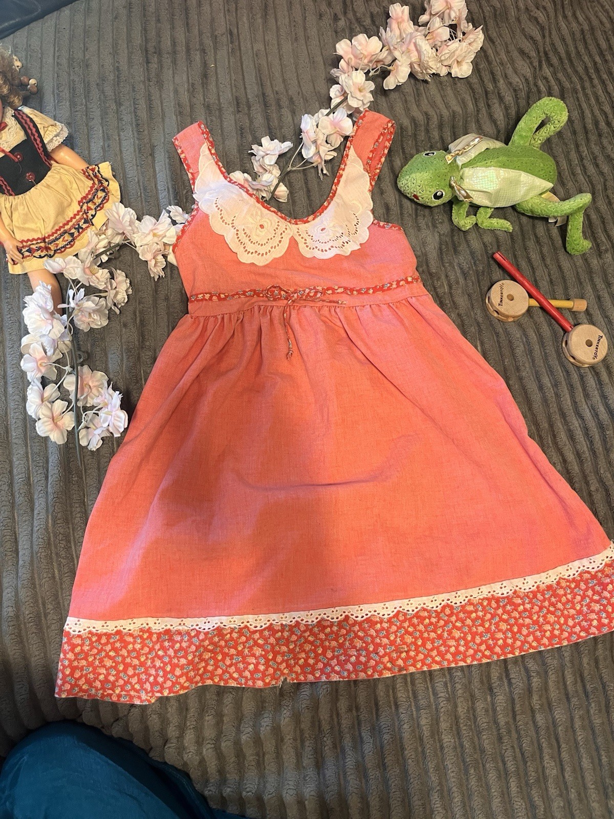 VTG Cottagecore Pink Dresses Sizes 7Praire Floral Lace Photo Ready Dress
