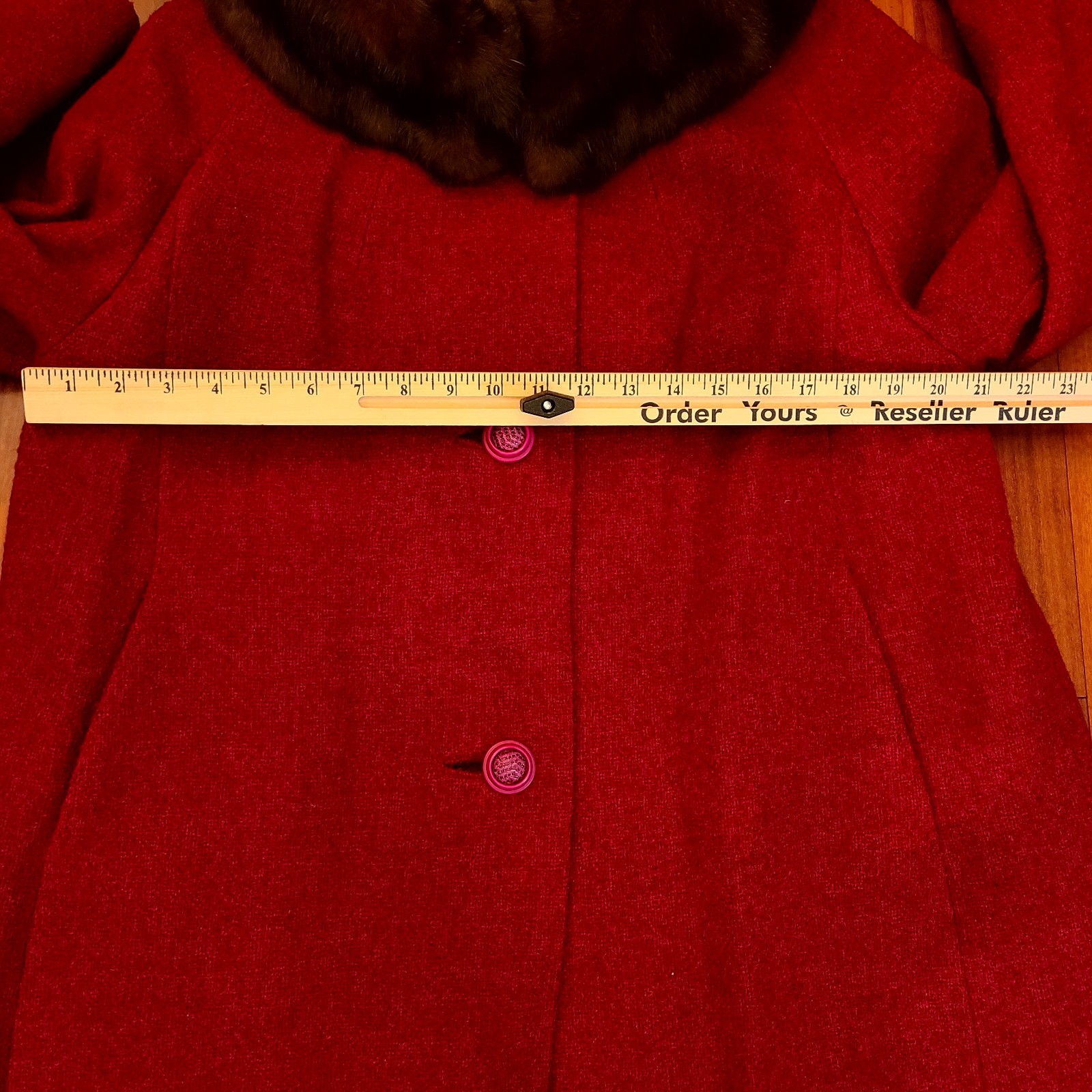 Vintage 50s Shagmoor Red/Burgundy Long Mink Fur Collar Coat Dress Jacket Women