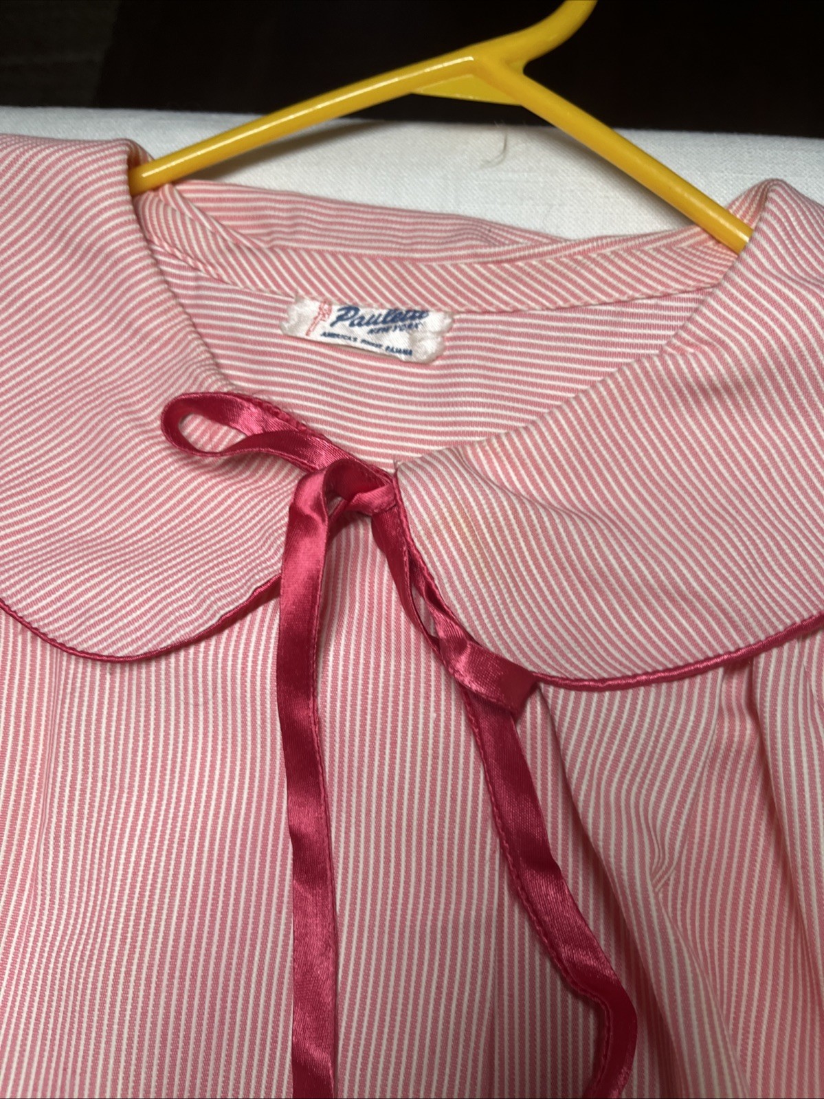 Vintage Paulette New York Pink Striped Nightgown Button Up House Dress Embroider