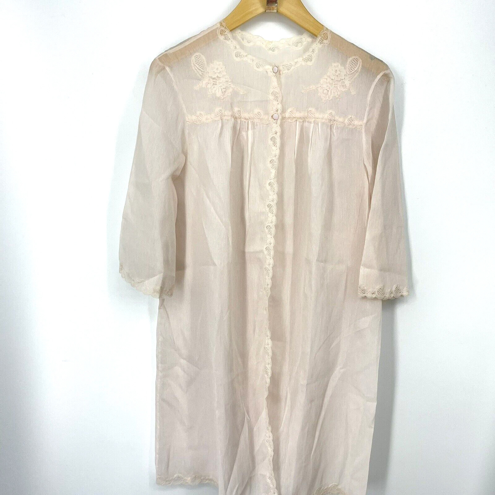 Vintage Lora France Robe Womens Medium Large Chiffon Lace Coquette Sissy READ