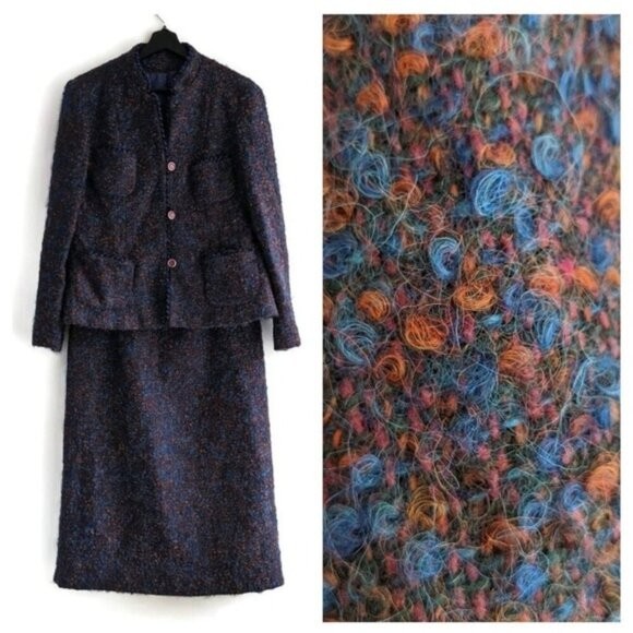 Vintage Curly Wool Classic Skirt Suit Tag 16 Waist 30″ Chest 40″ Union Label