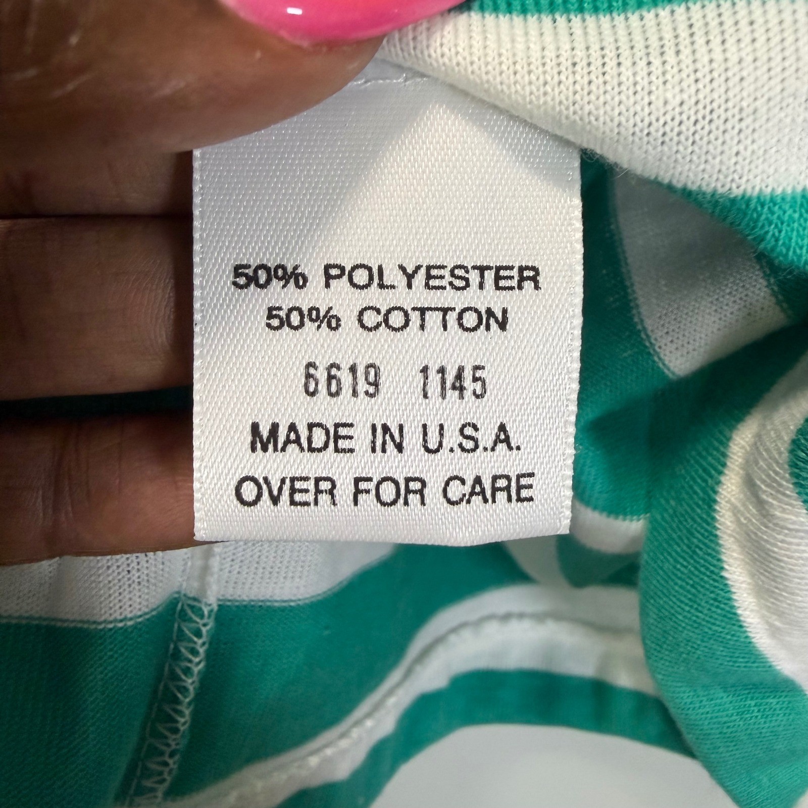 Vintage Bobbie Brooks Green White Striped T-Shirt 90s Made in USA Medium