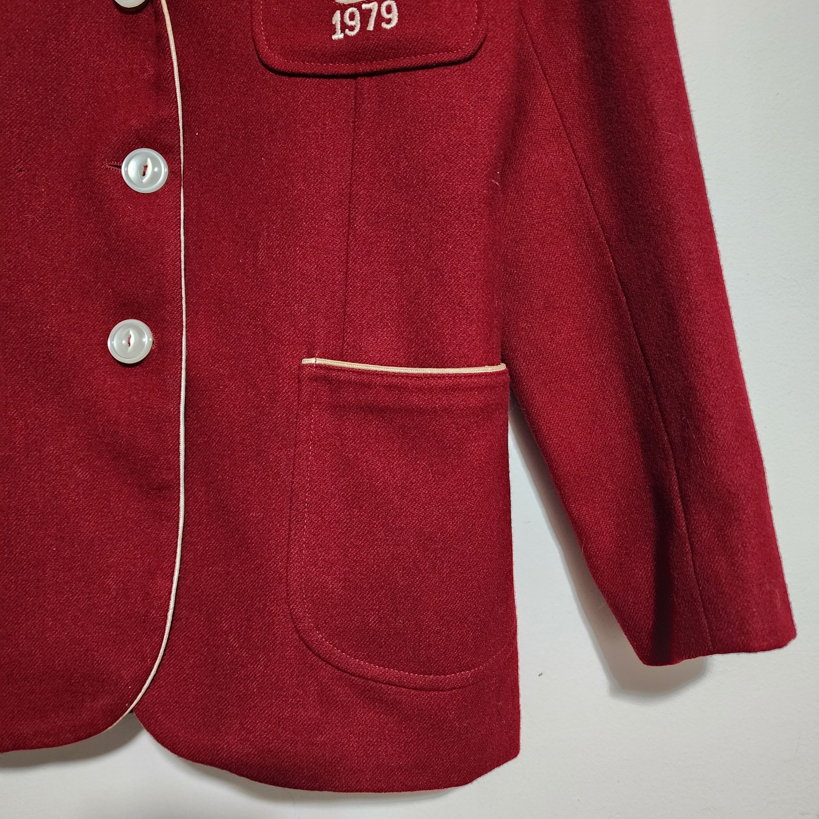 Vintage 70s Russell Sage College Wool Blazer Jacket Womens 10 R Piped Trim 1979