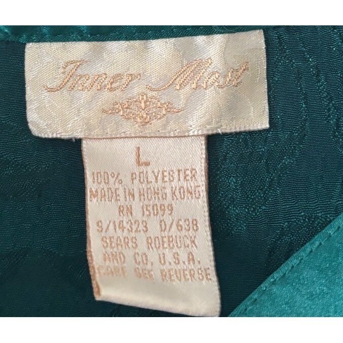 Vintage Inner Most Teal Jacquard Floral Button Front Blouse Top Long Sleeve L