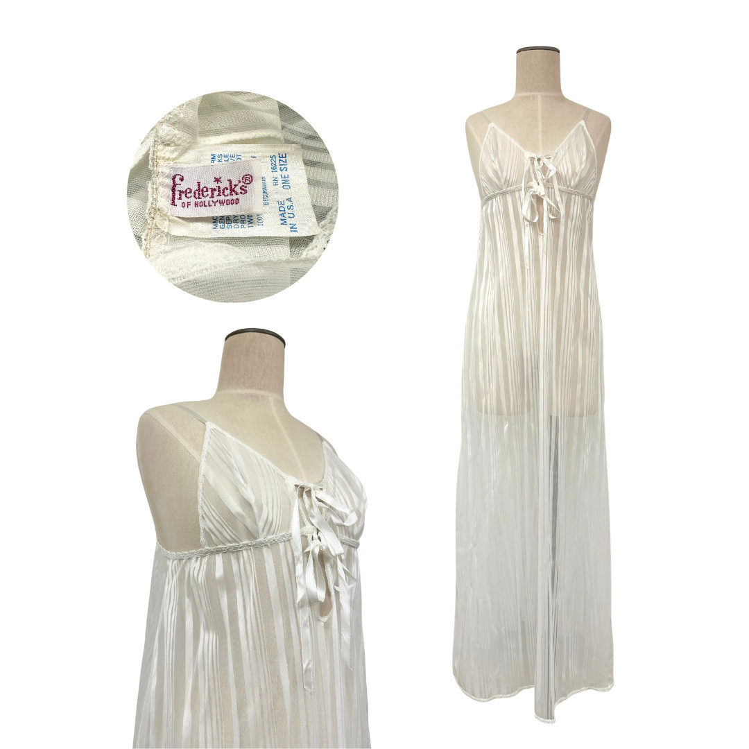 Vintage 1980s Fredericks of Hollywood Sheer White Striped Nightgown