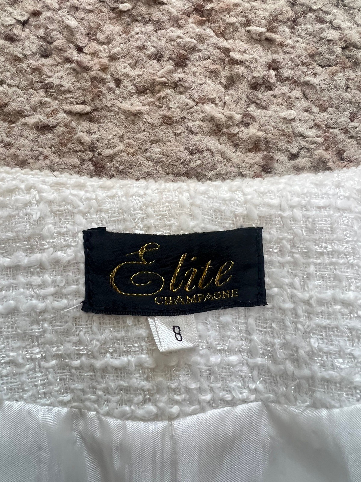 VNTG Elite Champagne White Tweed Blazer Church formal Business Old Money Sz 8