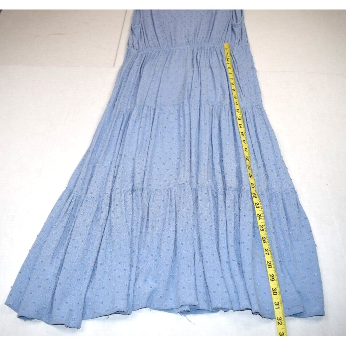 Vintage Sleeveless Dress Blue Island Size S/M 90s Rayon Tiered Textured Bust Tie