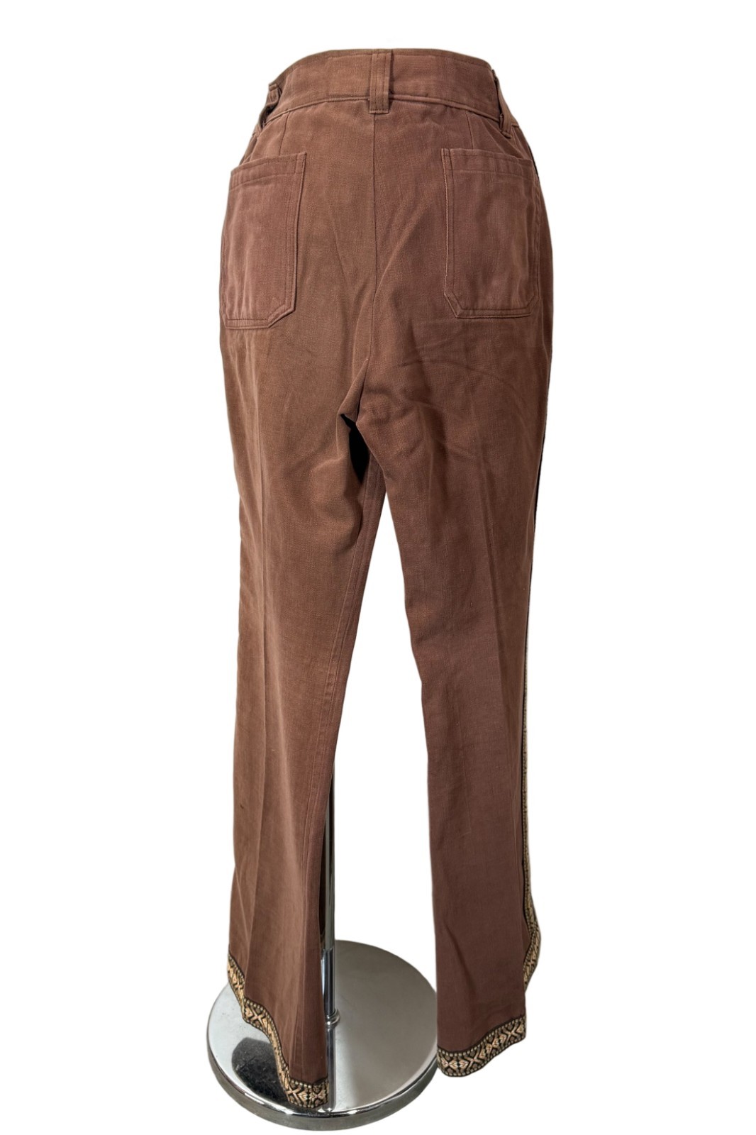 VTG Brown Bell Bottom Jeans, Tapestry Banding, 70s/80s Hippie Pants 29″ Waist