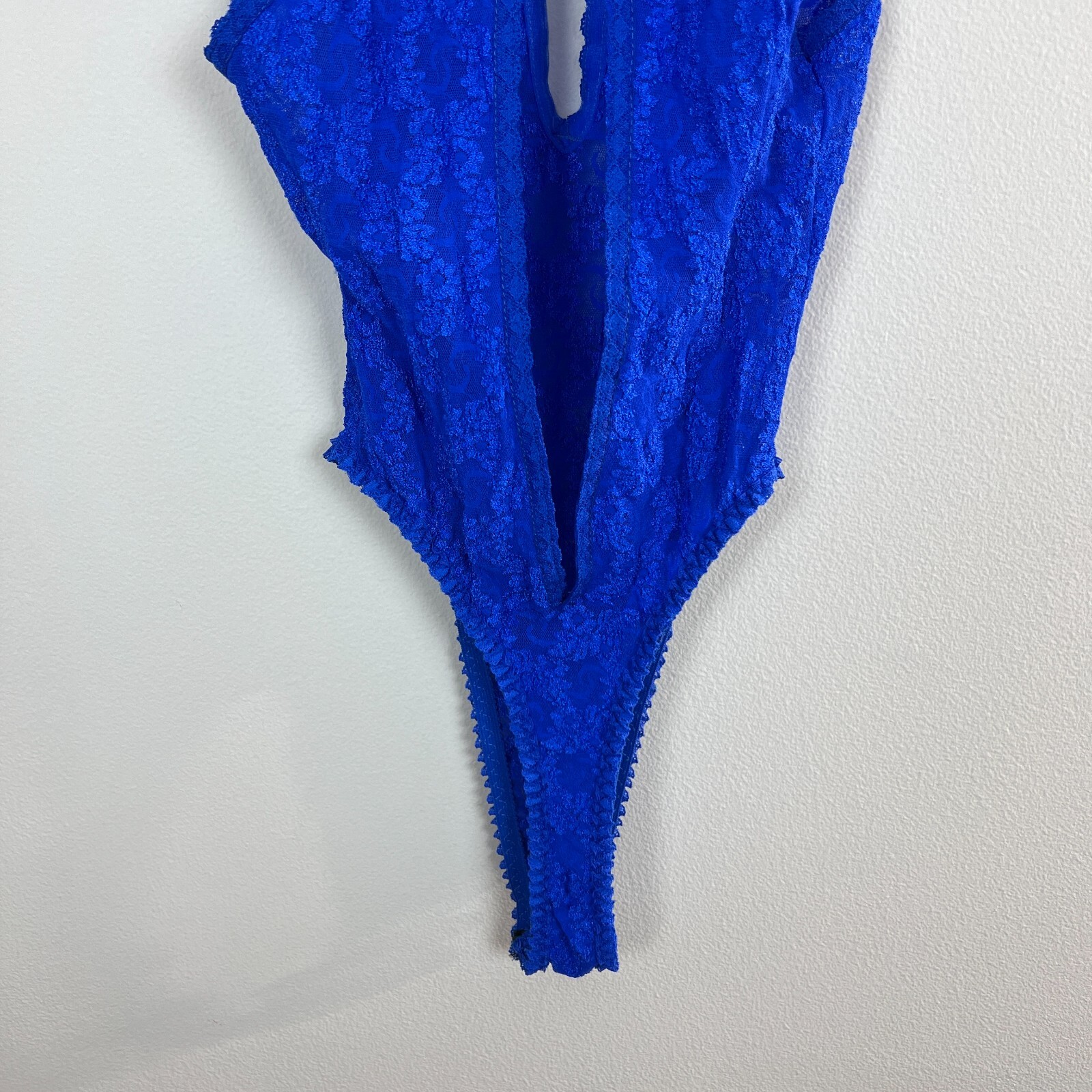 Andrea Kristoff Escante Lace Teddy M Blue Halter Cutout Sexy One Piece Vintage
