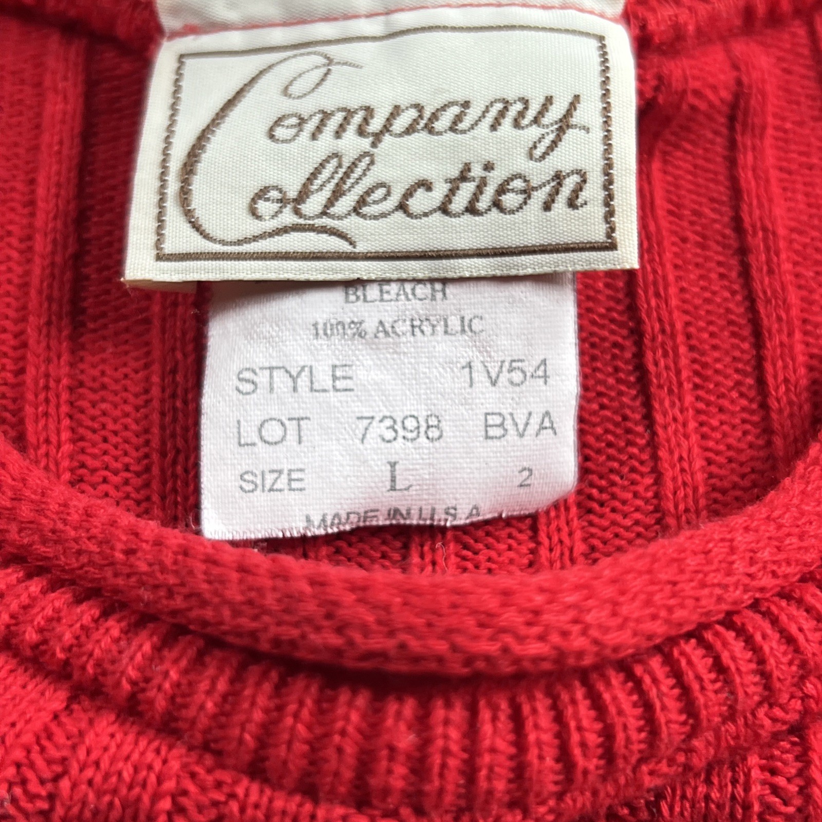 Vintage 80’s Large Ribbed Knit Pullover Sweater Red Striped Made in USA Acrylic