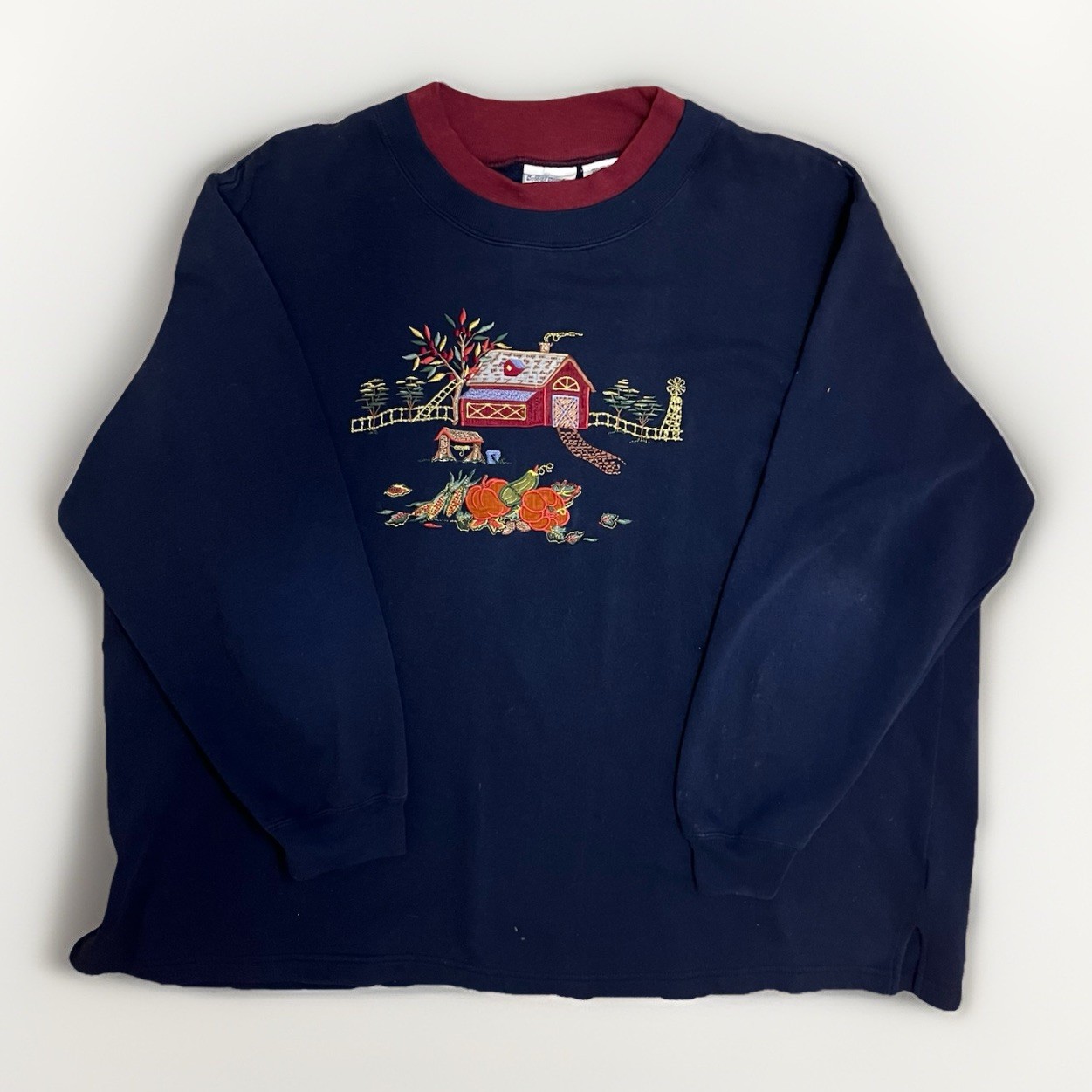 VTG Bobbie Brooks Womens Sweatshirt Farm Warm Autumn Fall Barn Granny Size 2XL