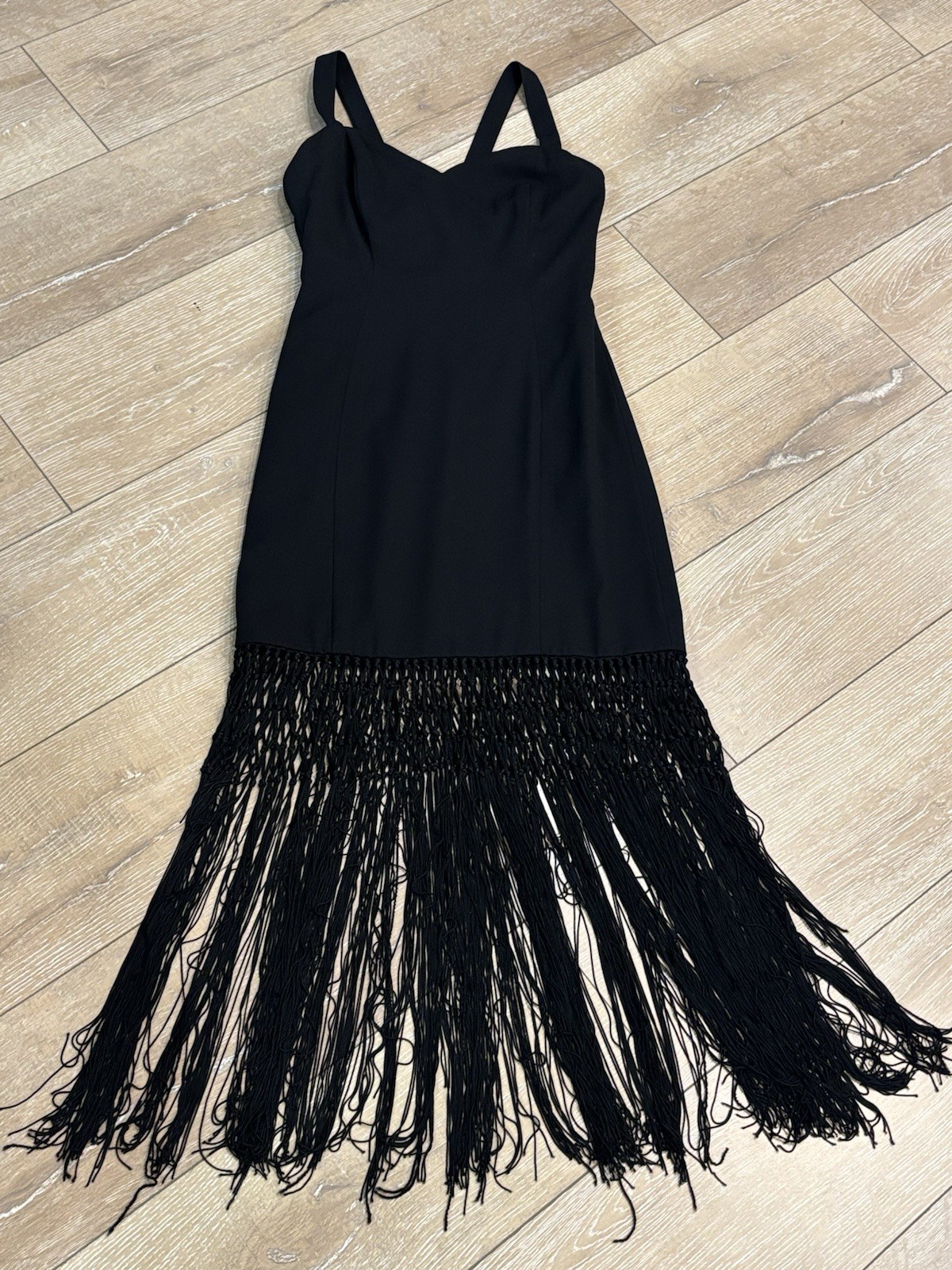 Vtg Kathryn Conover By Night Black Dress 4 Sweetheart Evening Cocktail Fringe
