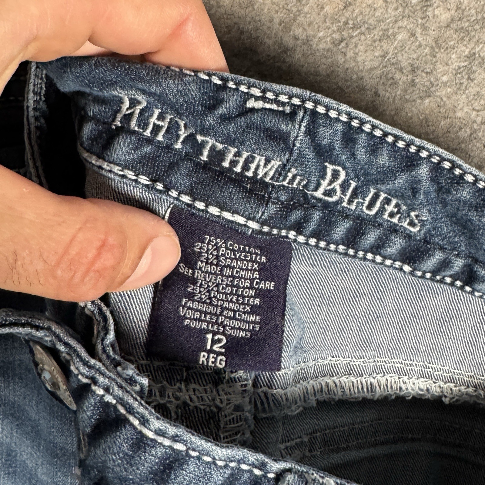 Womens Rhythm & Blues Mid Rise Bootcut Embellished Blue Denim Jeans Size 12R