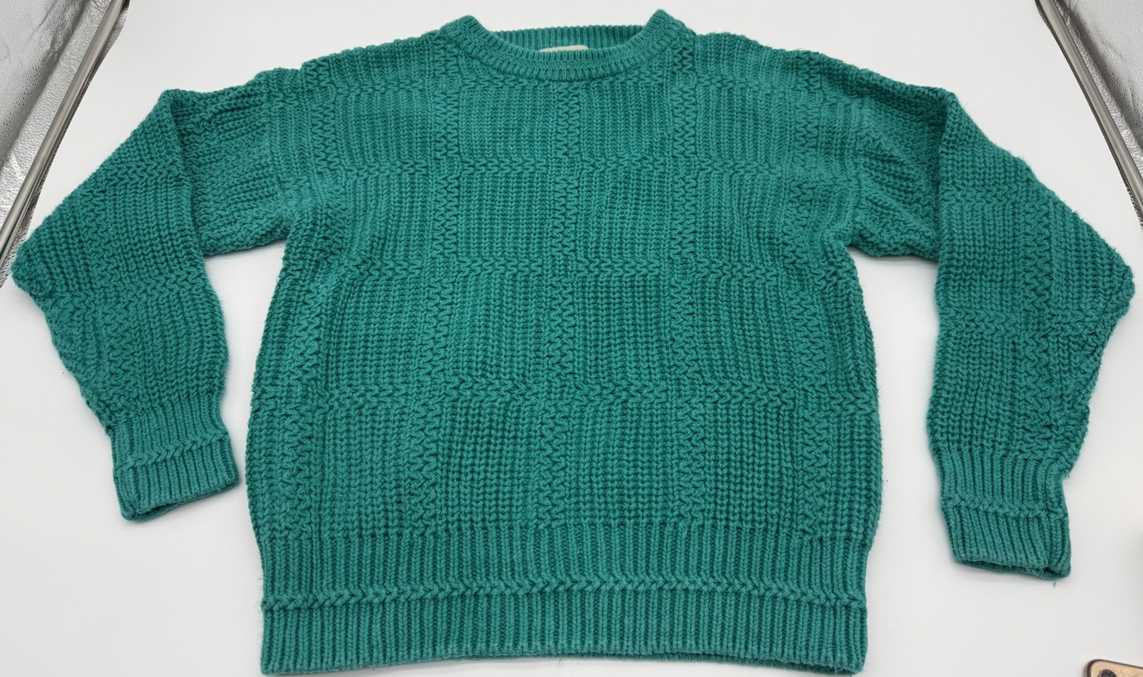 Vintage St. John’s Bay Sweater Green/Teal Chunky Textured Knit Ramie Cotton